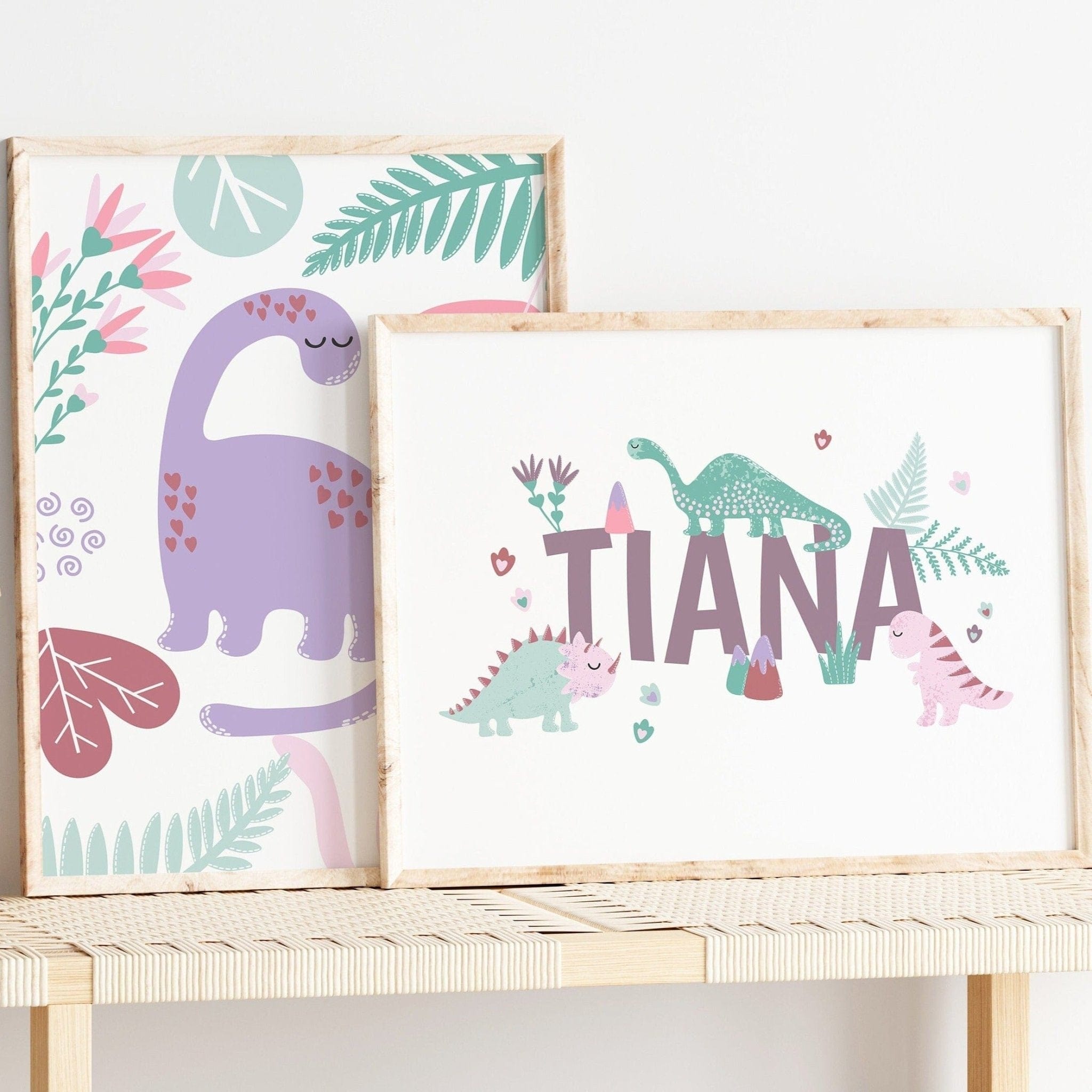 Pink Landscape Dinosaur Name Print - Dolly and Fred Designs