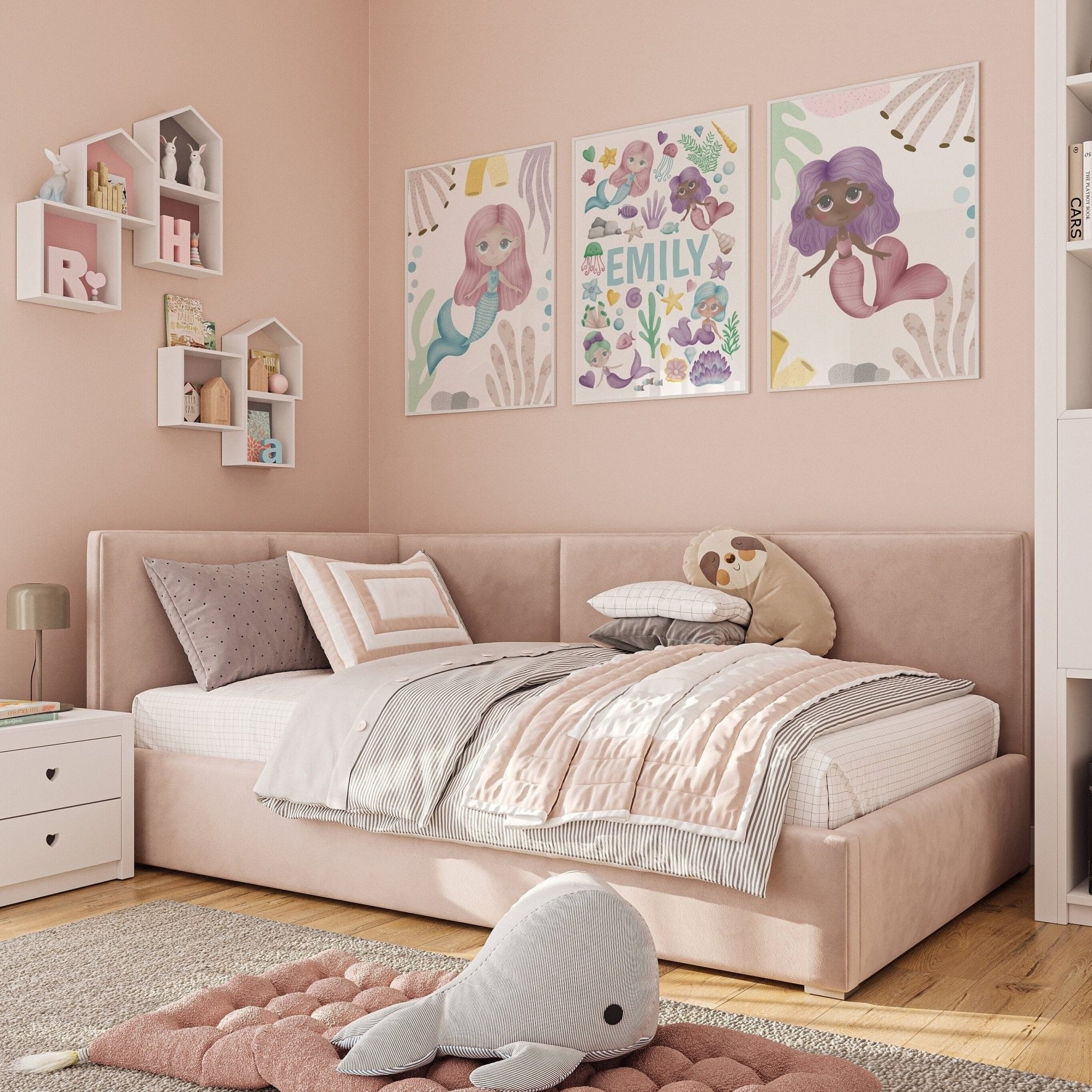 Pink mermaid nursery print set of 3 - Dolly and Fred Designs