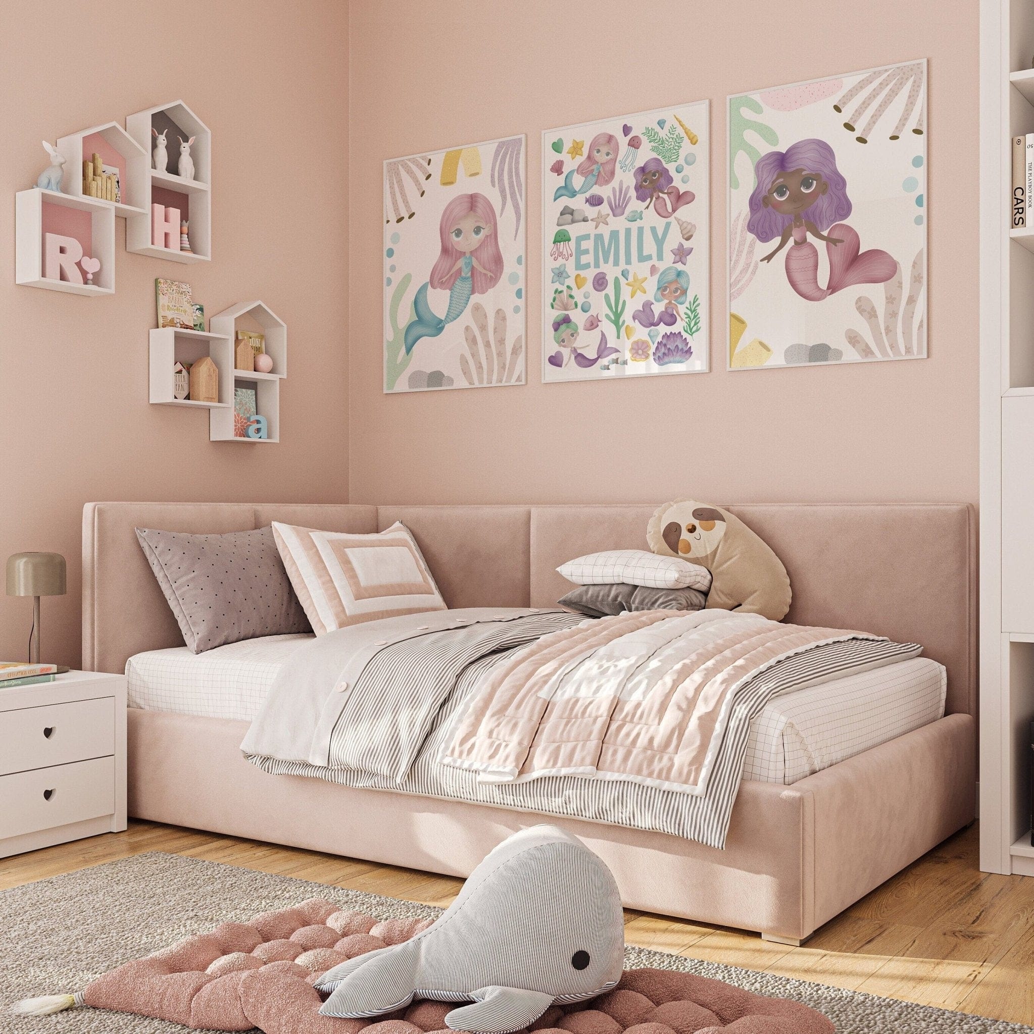 Pink mermaid nursery print set of 3 - Dolly and Fred Designs