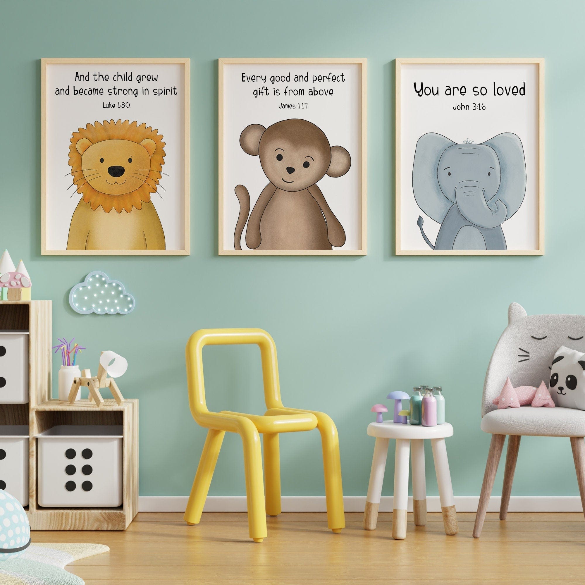 Safari themed nursery bible verse prints - Dolly and Fred Designs