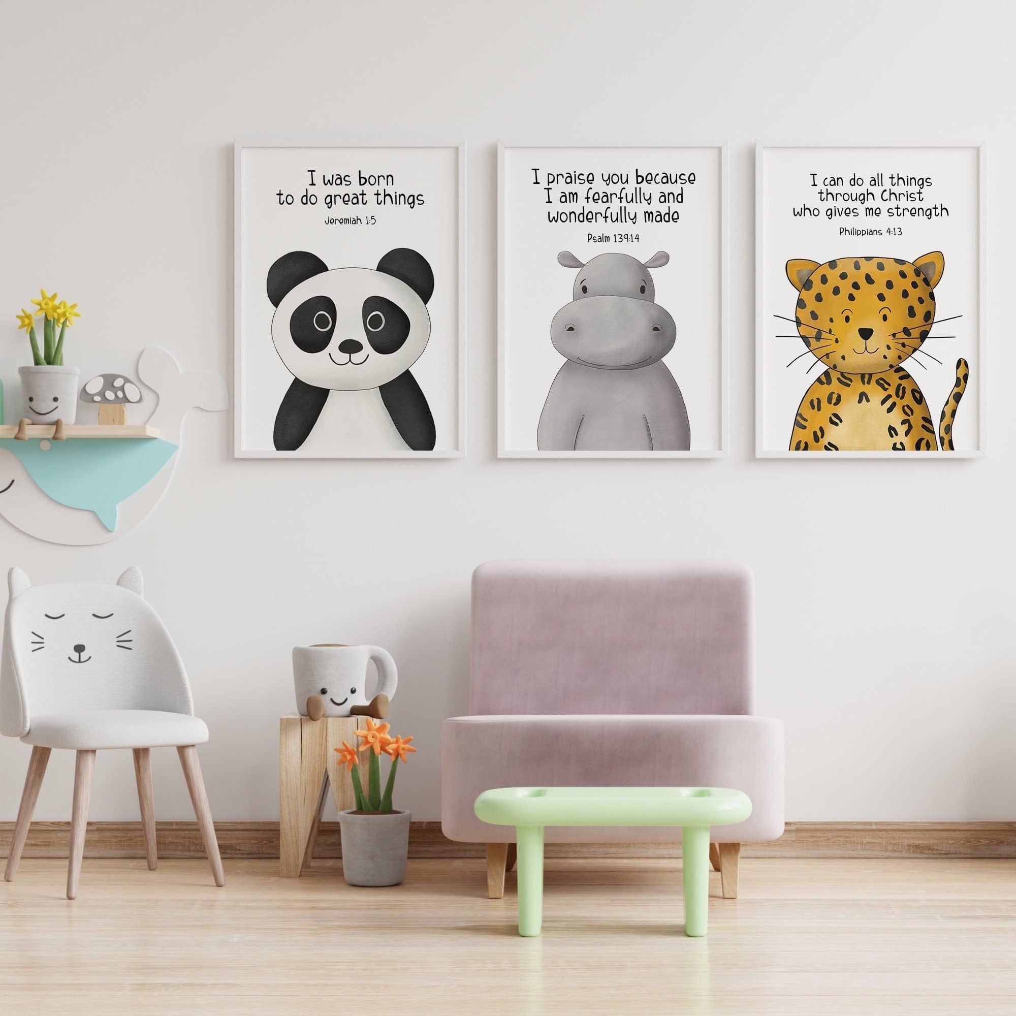 Safari themed nursery bible verse prints - Dolly and Fred Designs