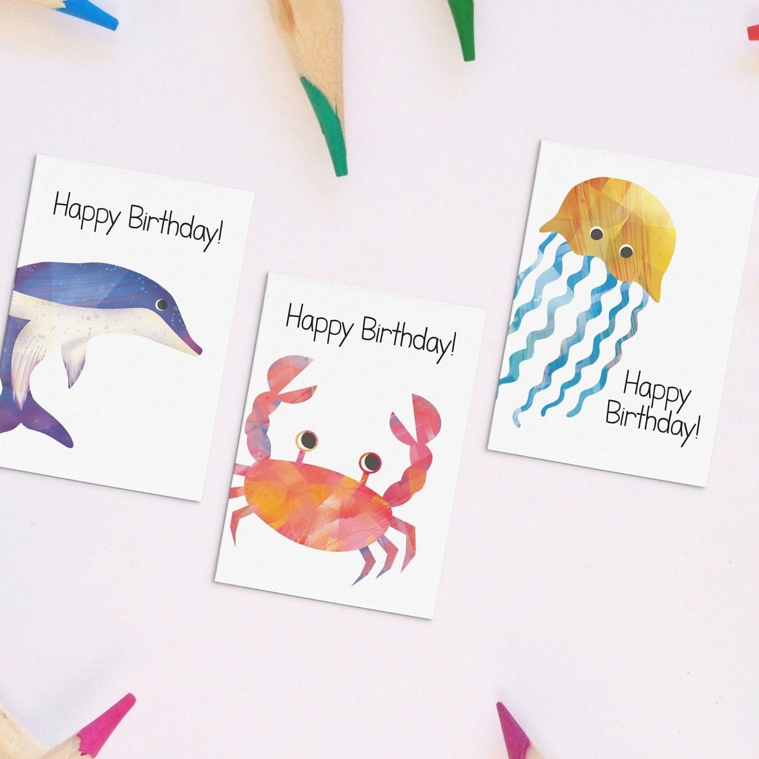Sea Animal Themed Birthday Card Pack Dolly and Fred Designs