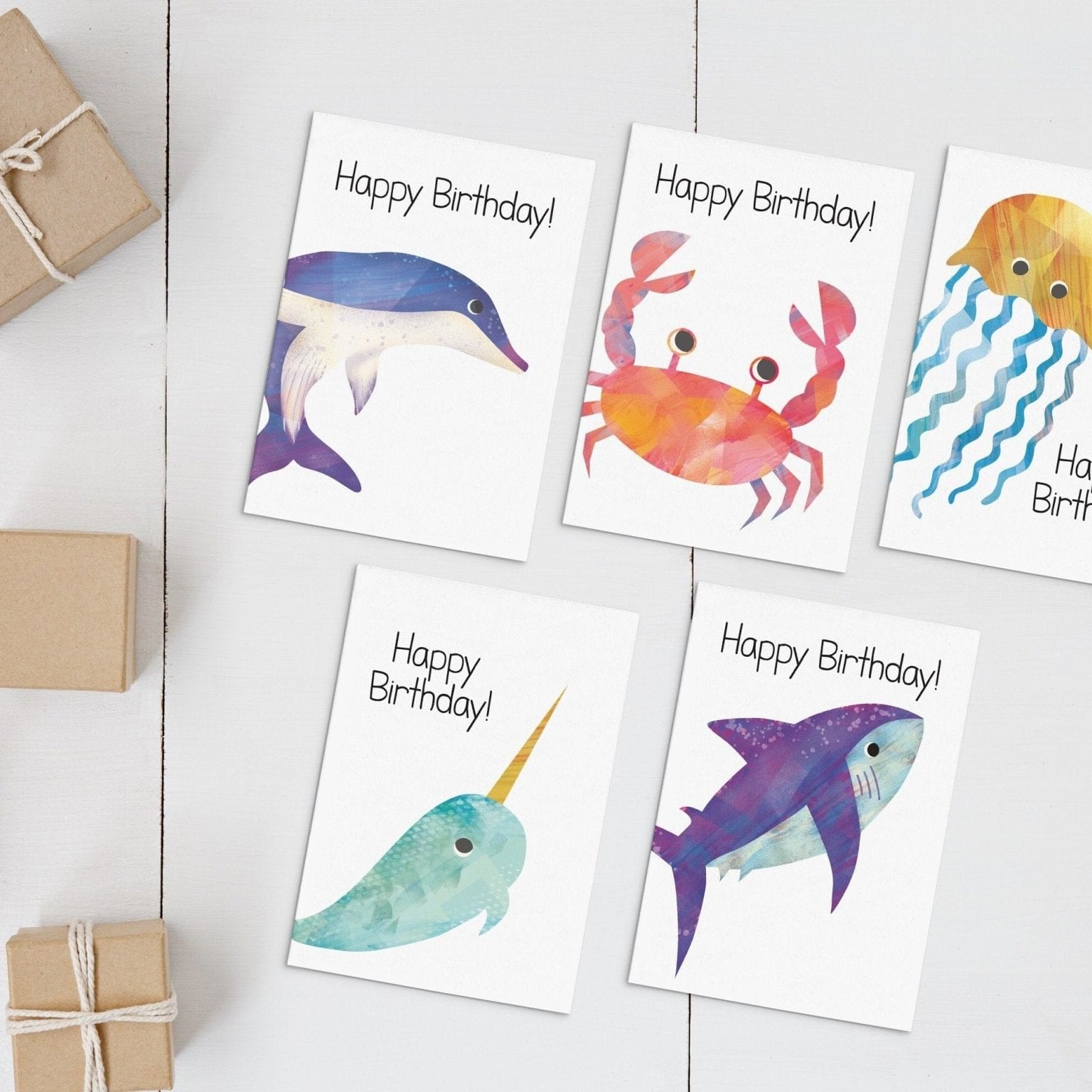 Sea Animal Themed Birthday Card Pack Dolly and Fred Designs