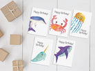 Sea Animal Themed Birthday Card Pack Dolly and Fred Designs