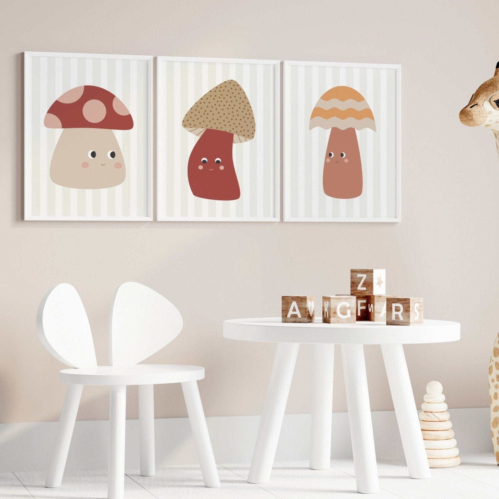 Set of 3 Mushroom Nursery Prints - Dolly and Fred Designs