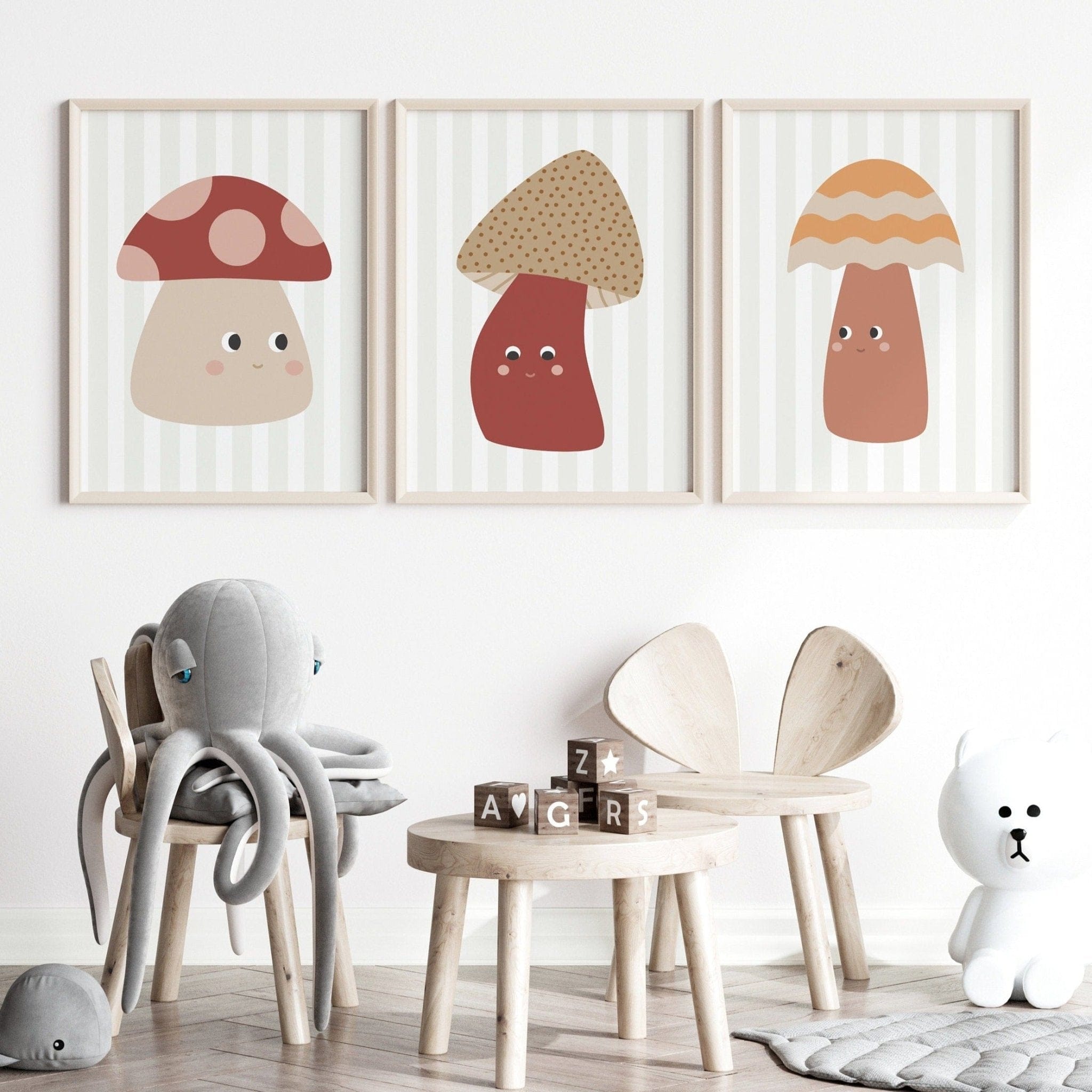 Set of 3 Mushroom Nursery Prints - Dolly and Fred Designs