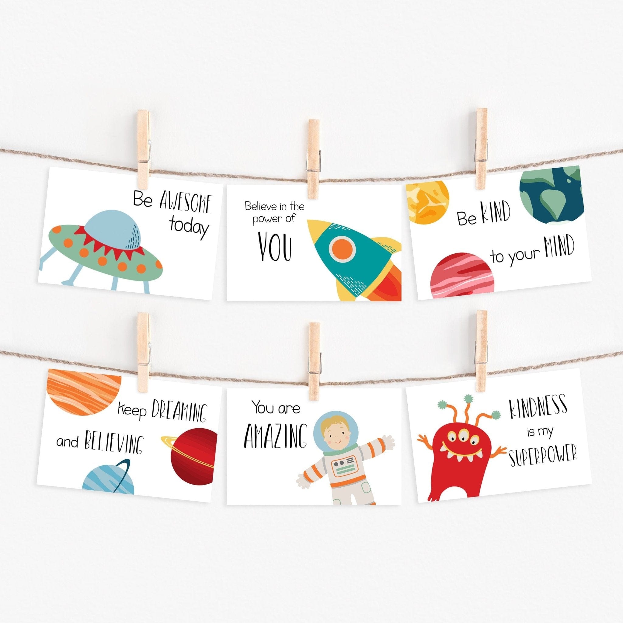 Set of 6 bright space postcards - Dolly and Fred Designs