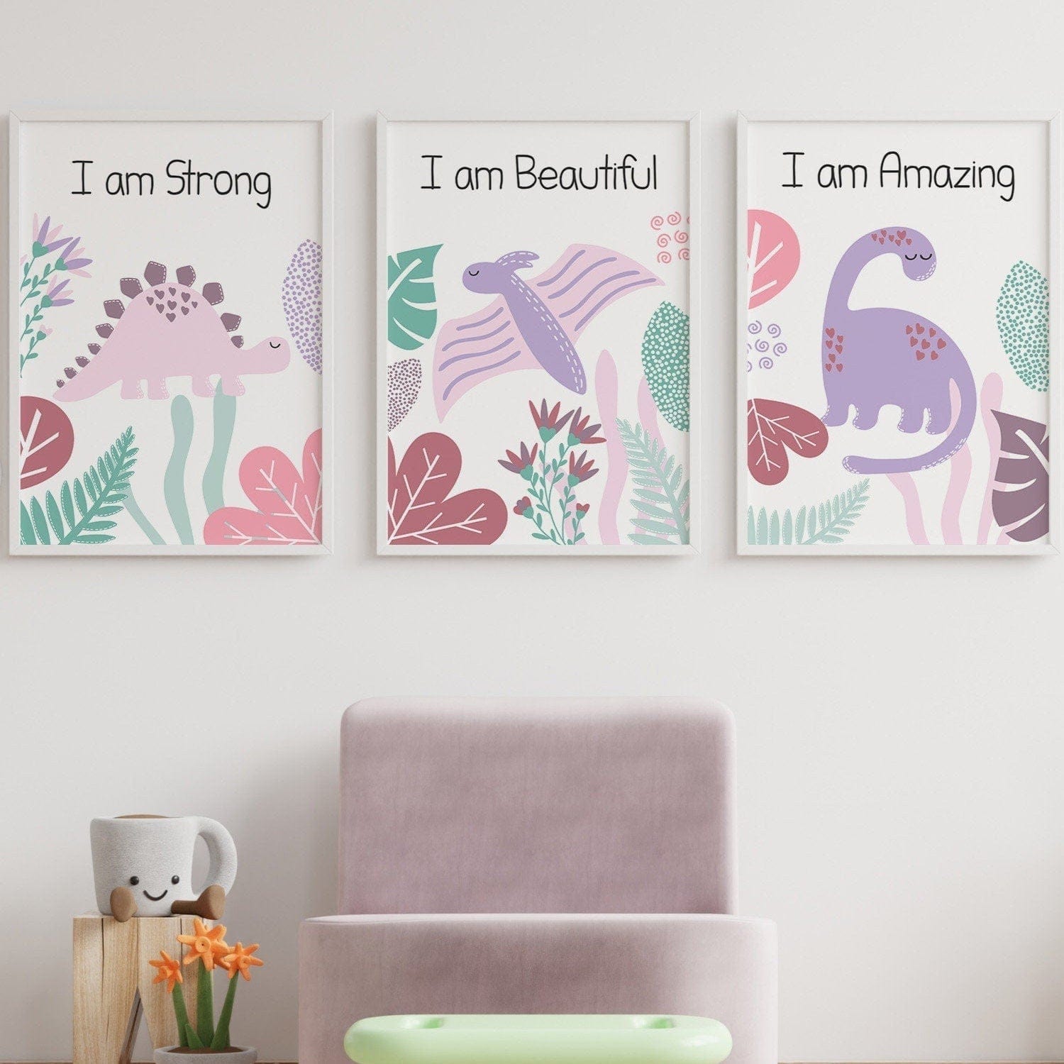 Set of 9 Pink Dinosaur Affirmation prints - Dolly and Fred Designs