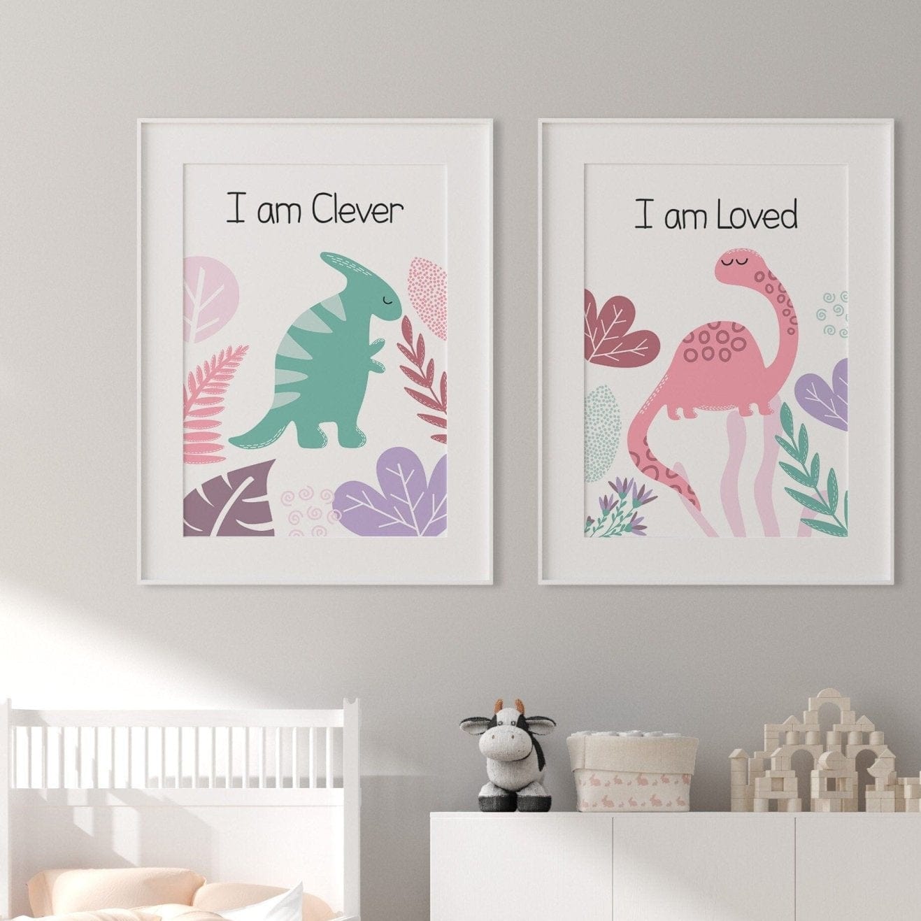 Set of 9 Pink Dinosaur Affirmation prints - Dolly and Fred Designs