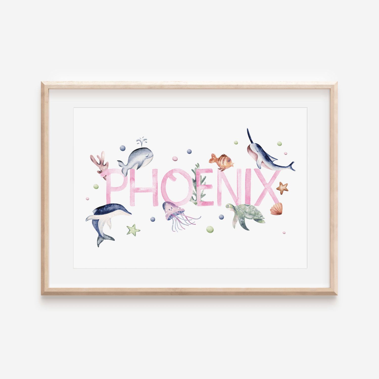 Watercolour Ocean Name print - Dolly and Fred Designs