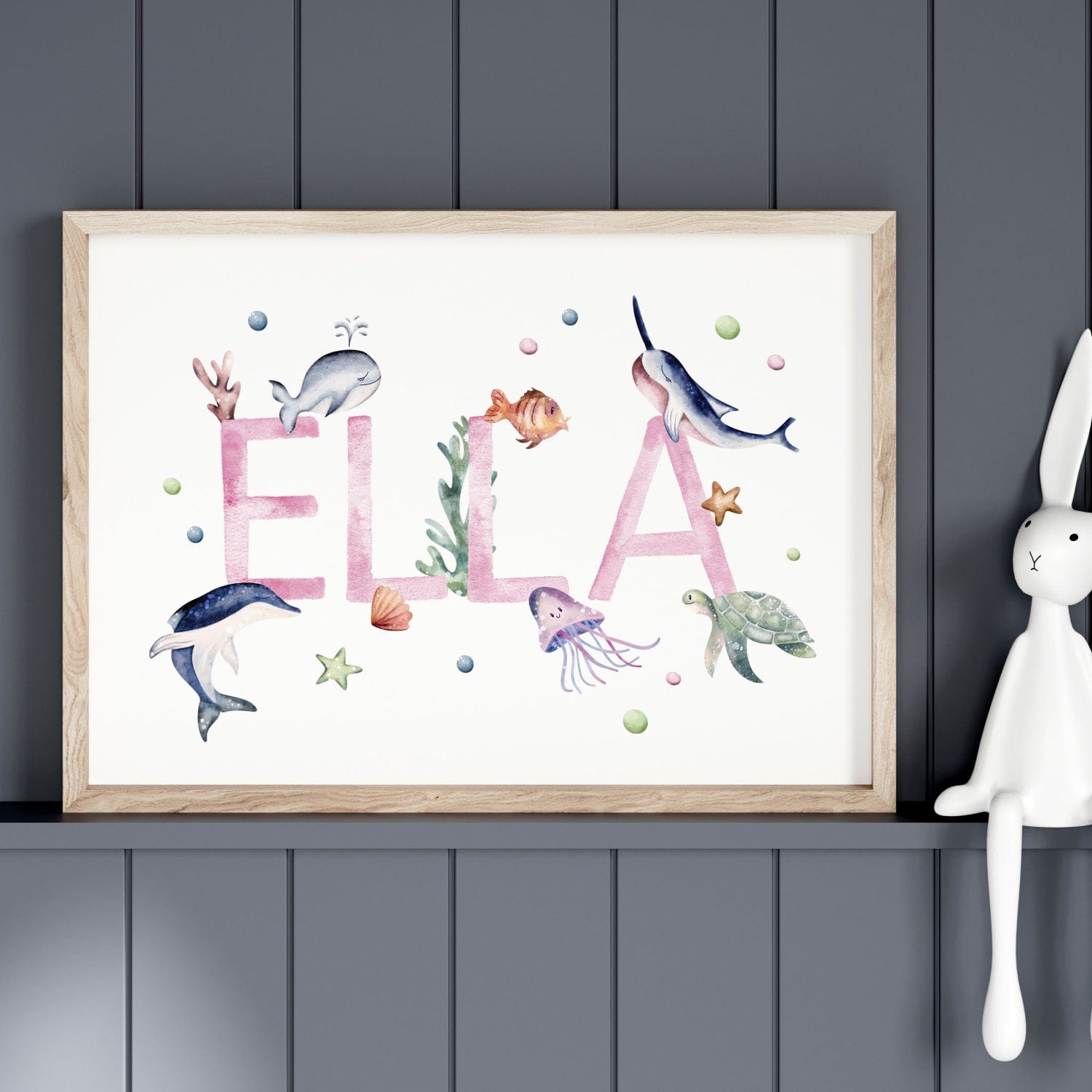 Watercolour Ocean Name print - Dolly and Fred Designs