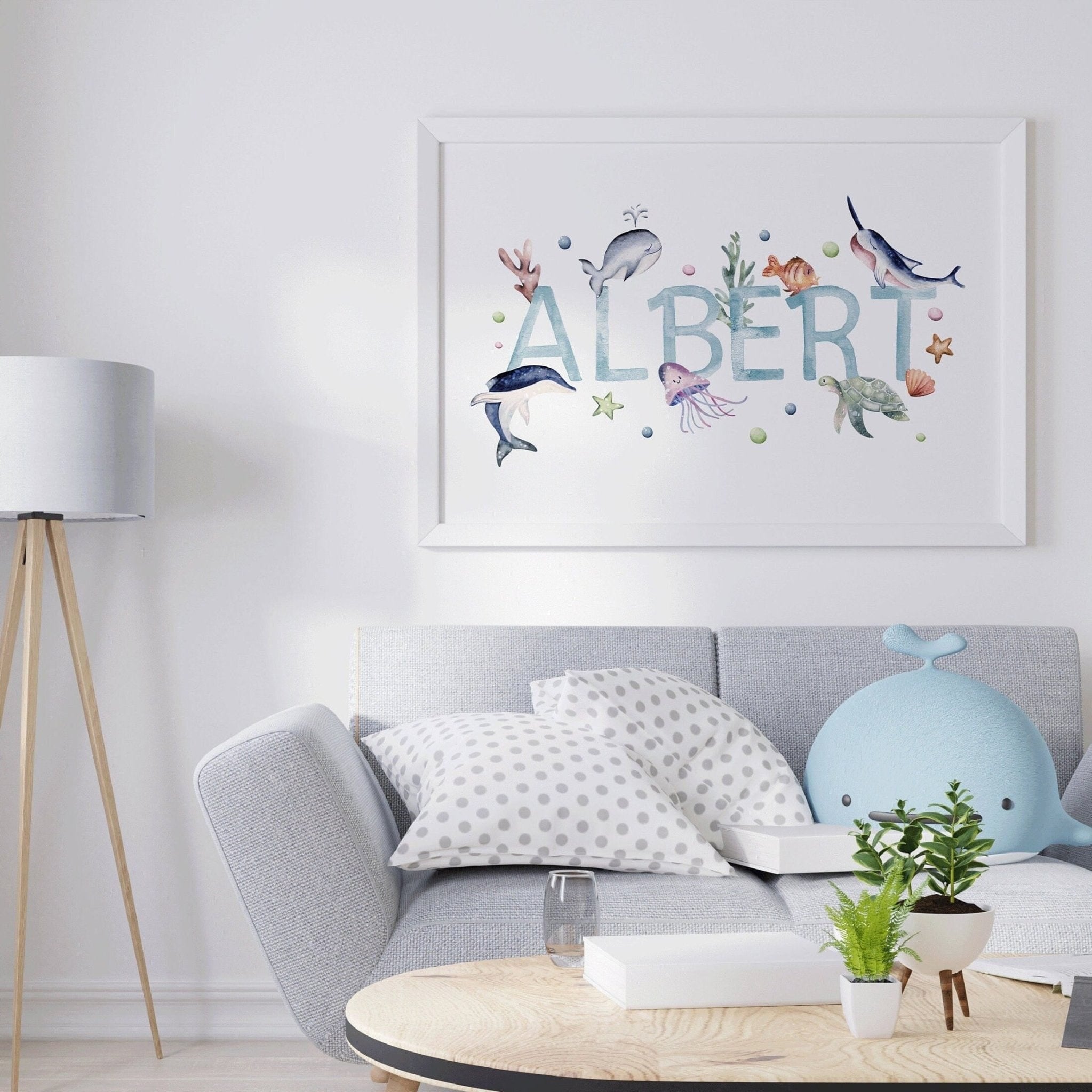 Watercolour Ocean Name print - Dolly and Fred Designs