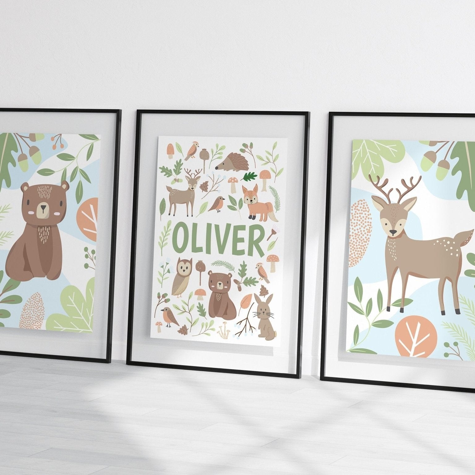 Woodland animal nursery print set for baby boy - Dolly and Fred Designs