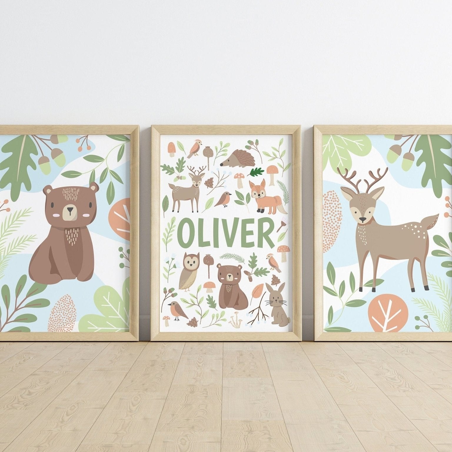 Woodland animal nursery print set for baby boy - Dolly and Fred Designs