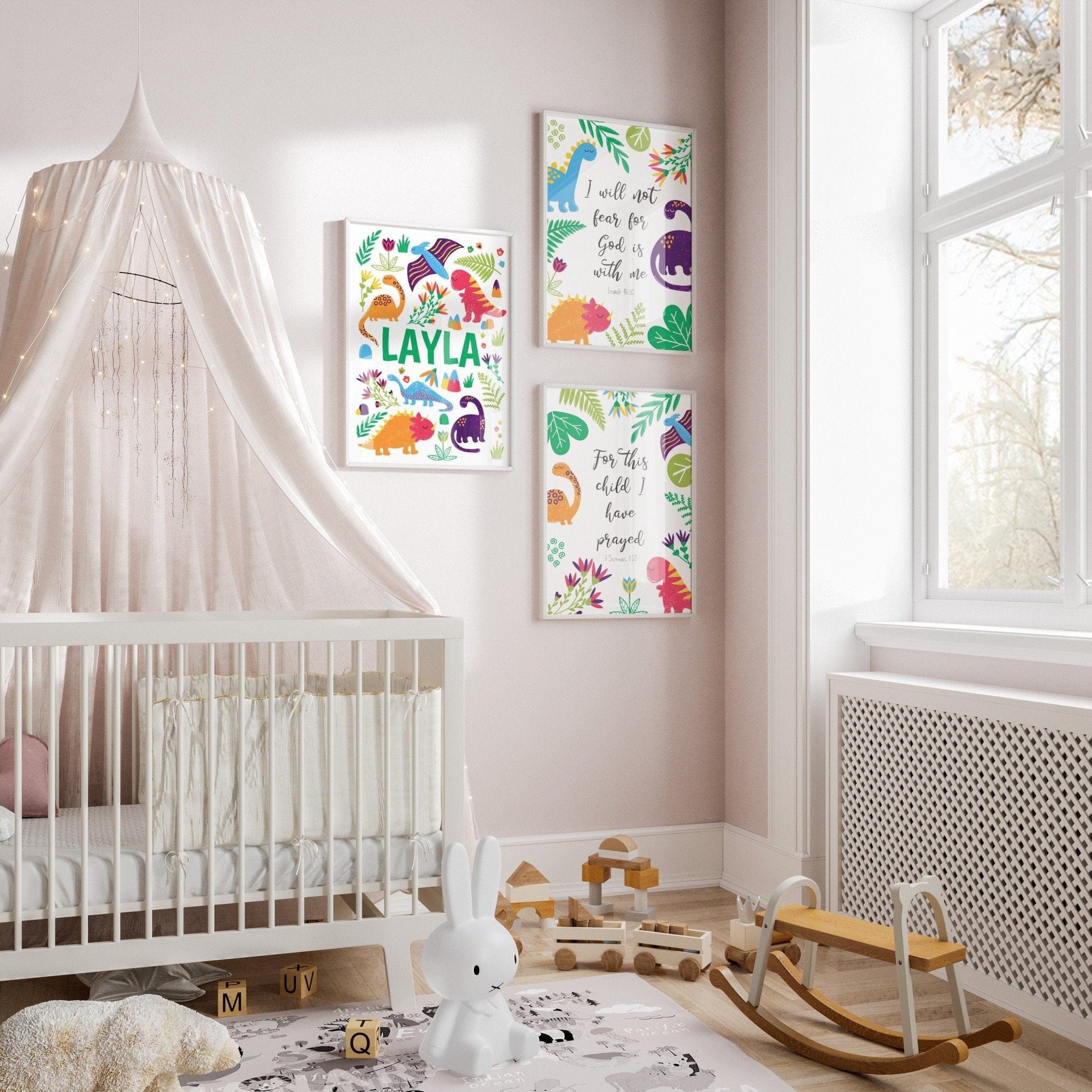 Bright dinosaur bible verse print - Dolly and Fred Designs