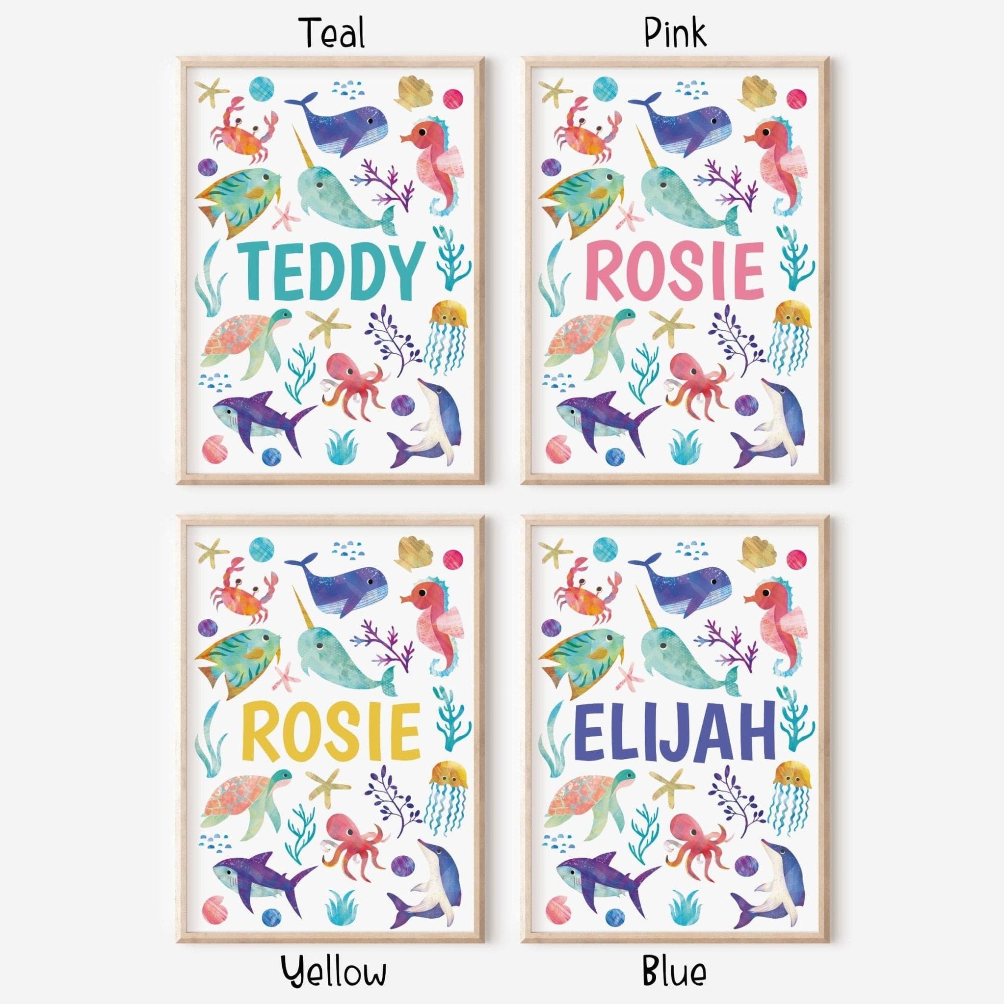 Bright Ocean Animals Bible Verse Nursery Print set - Dolly and Fred Designs