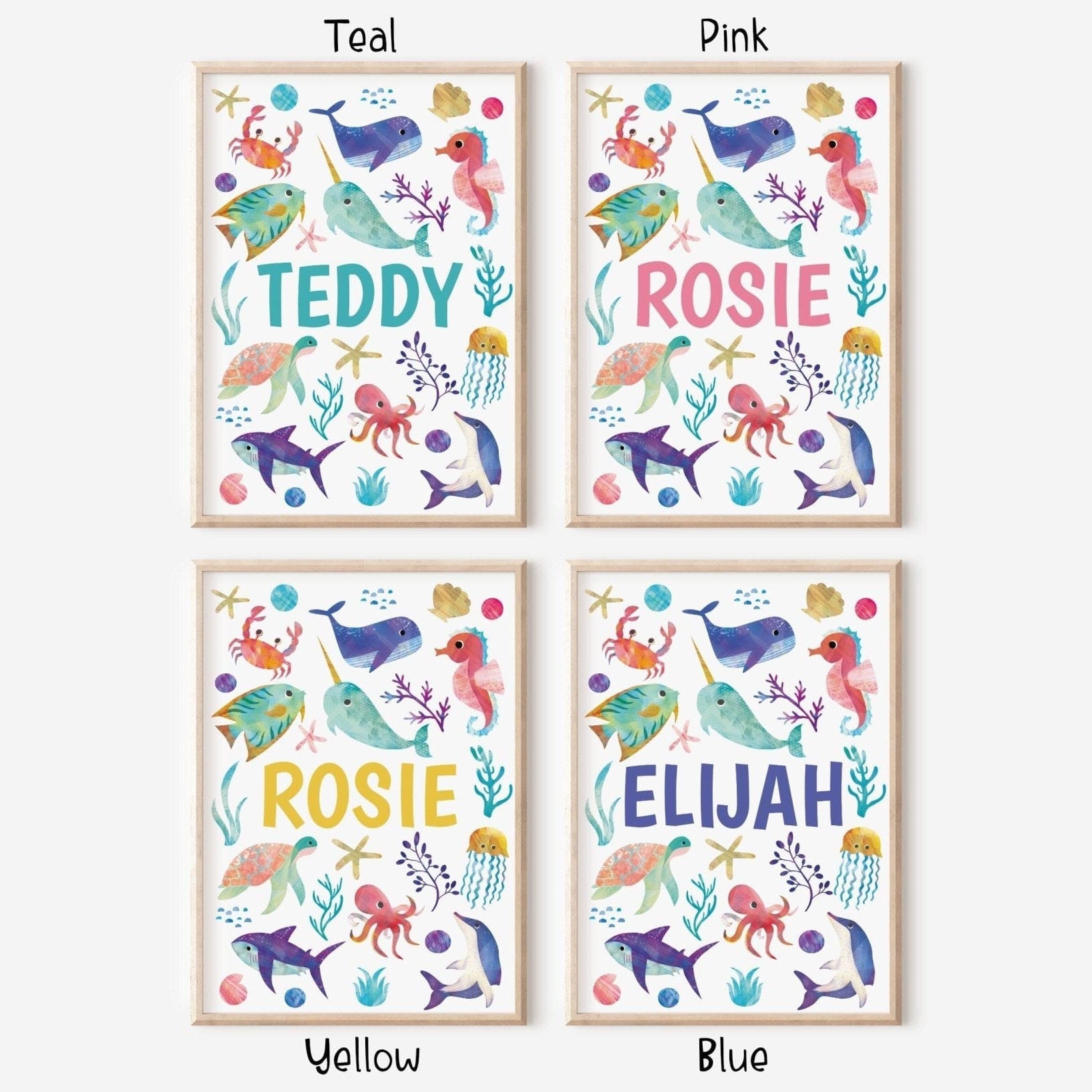 Bright Ocean Animals Name Print - Dolly and Fred Designs