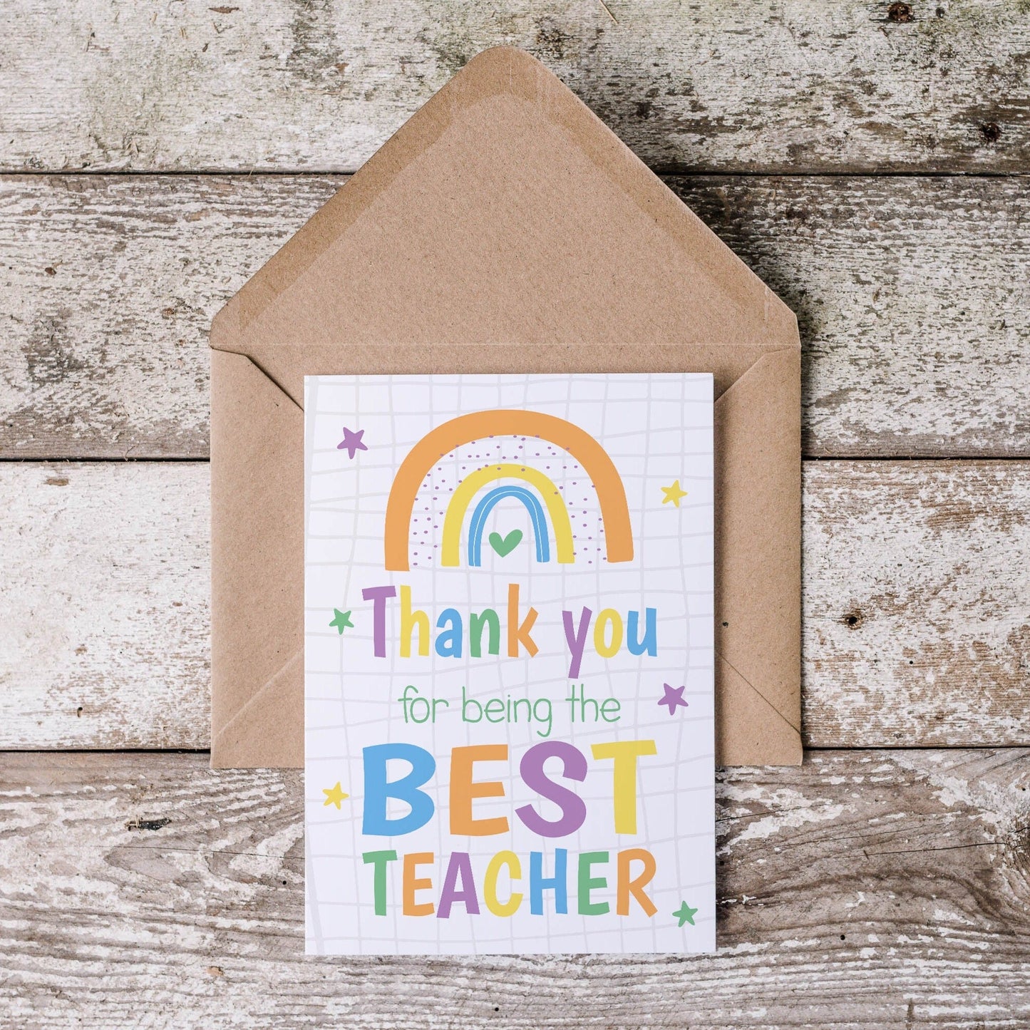 Bright Rainbow Thank you Teacher Card - Dolly and Fred Designs