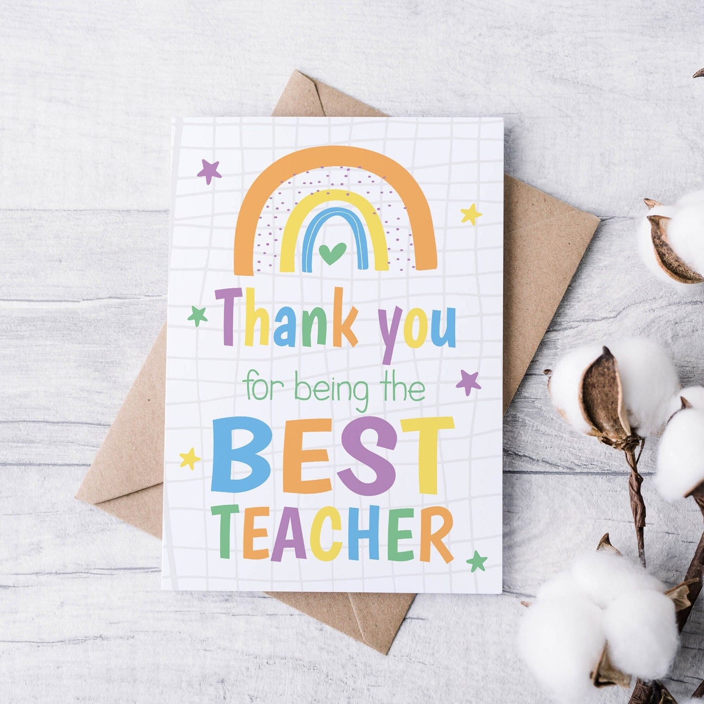 Bright Rainbow Thank you Teacher Card - Dolly and Fred Designs