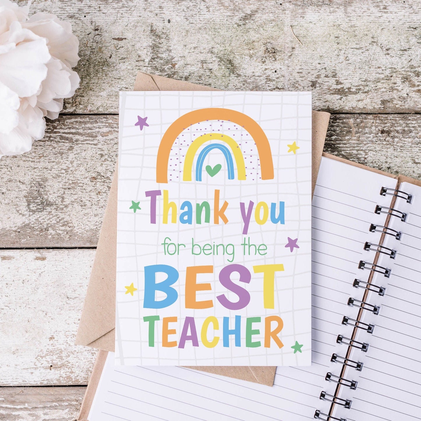 Bright Rainbow Thank you Teacher Card - Dolly and Fred Designs