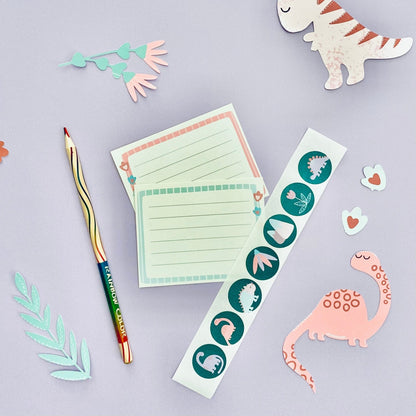 Childrens pink dinosaur letter writing set - Dolly and Fred Designs