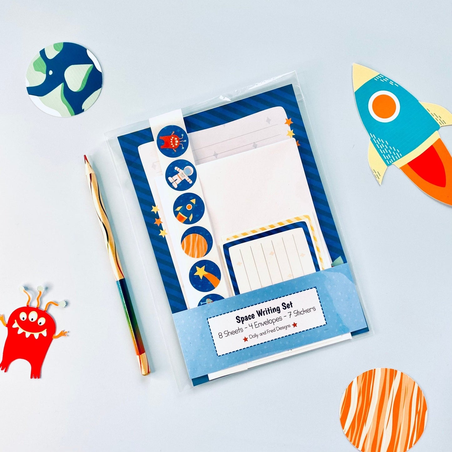 Childrens space letter writing set - Dolly and Fred Designs