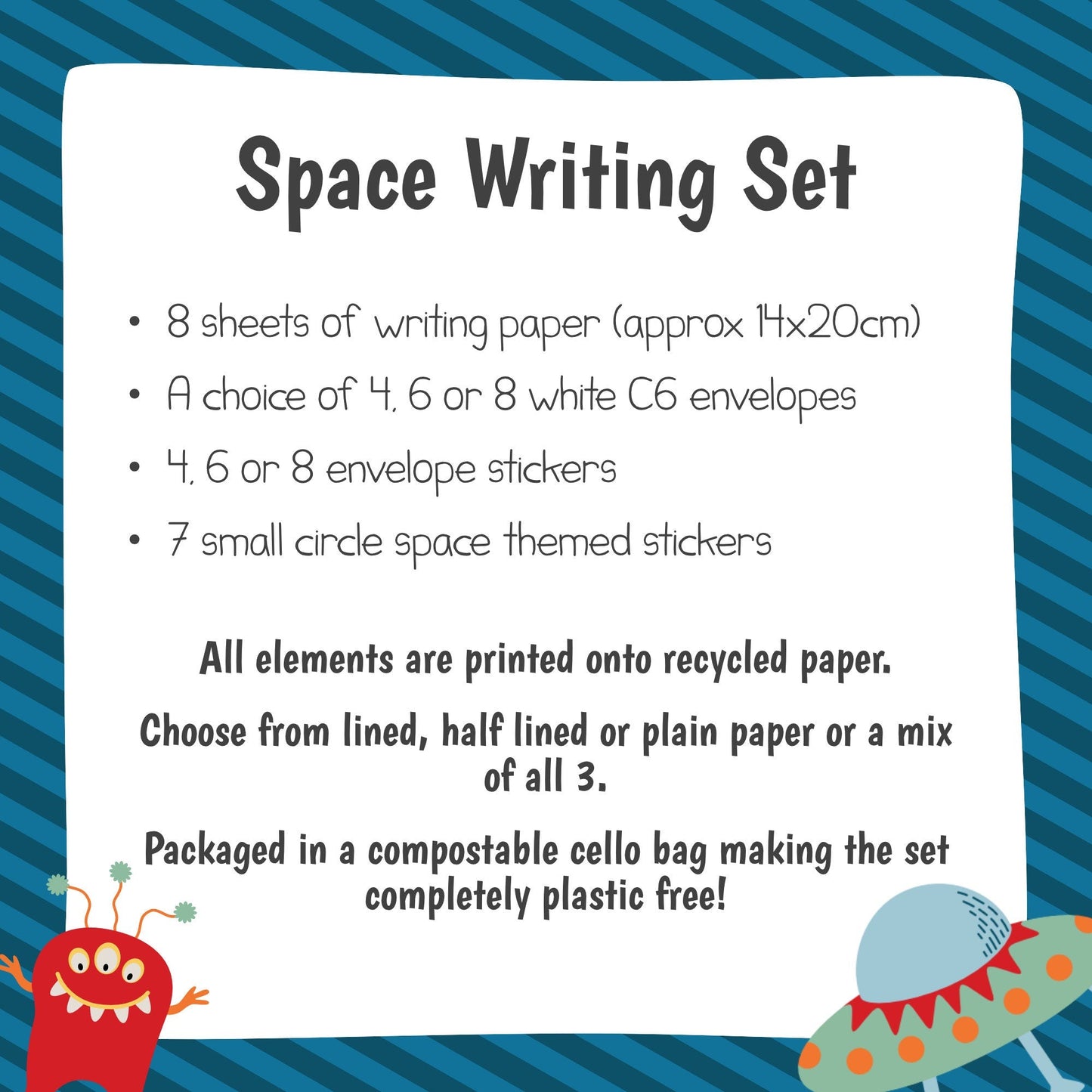 Childrens space letter writing set - Dolly and Fred Designs