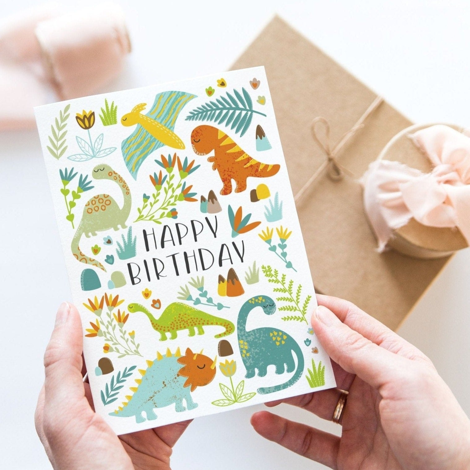 Cute Dinosaur Birthday Card, A5 - Dolly and Fred Designs