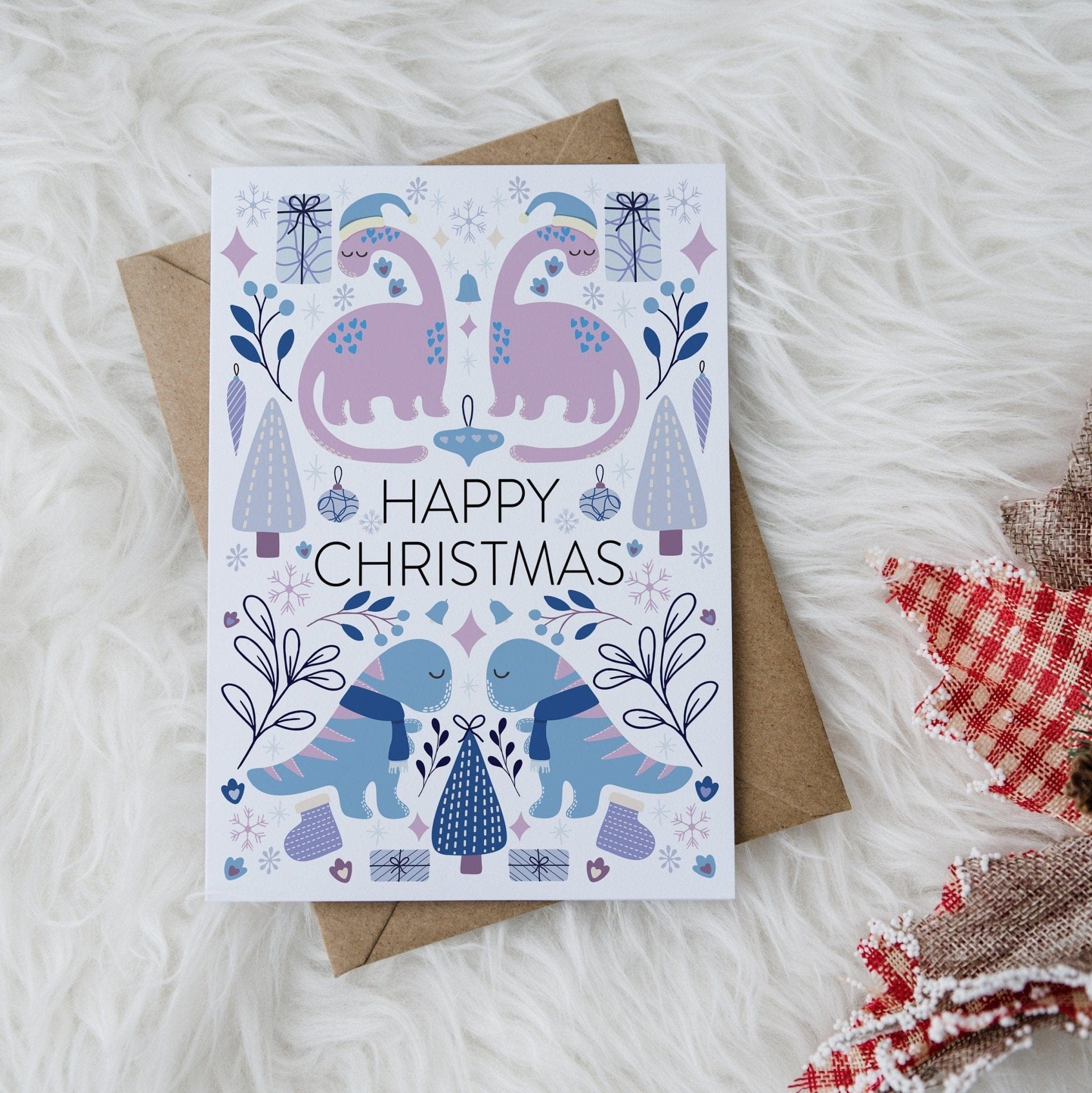 Cute Dinosaur Christmas Card A5 - Dolly and Fred Designs