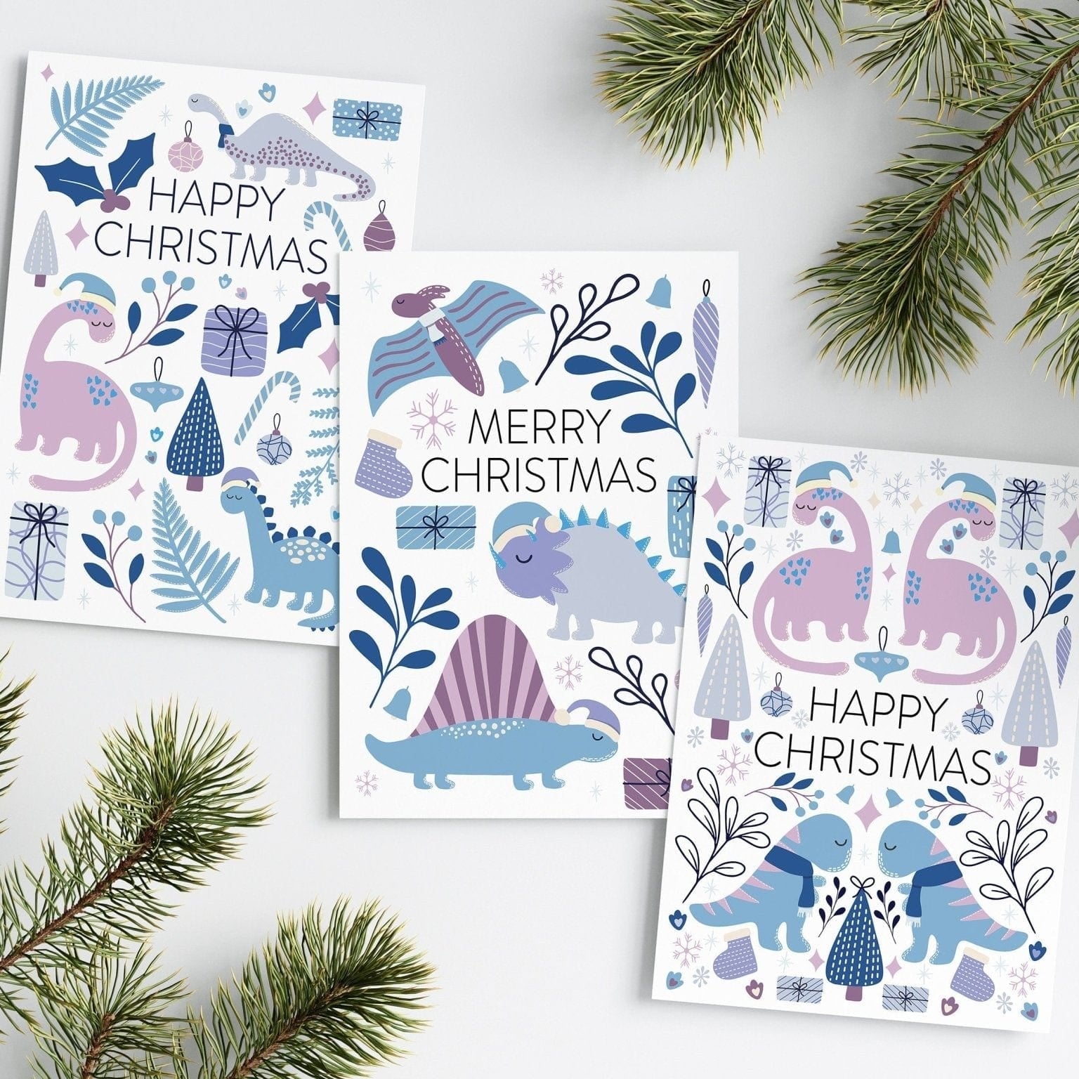 Dinosaur Christmas Card Pack of 5 - Dolly and Fred Designs