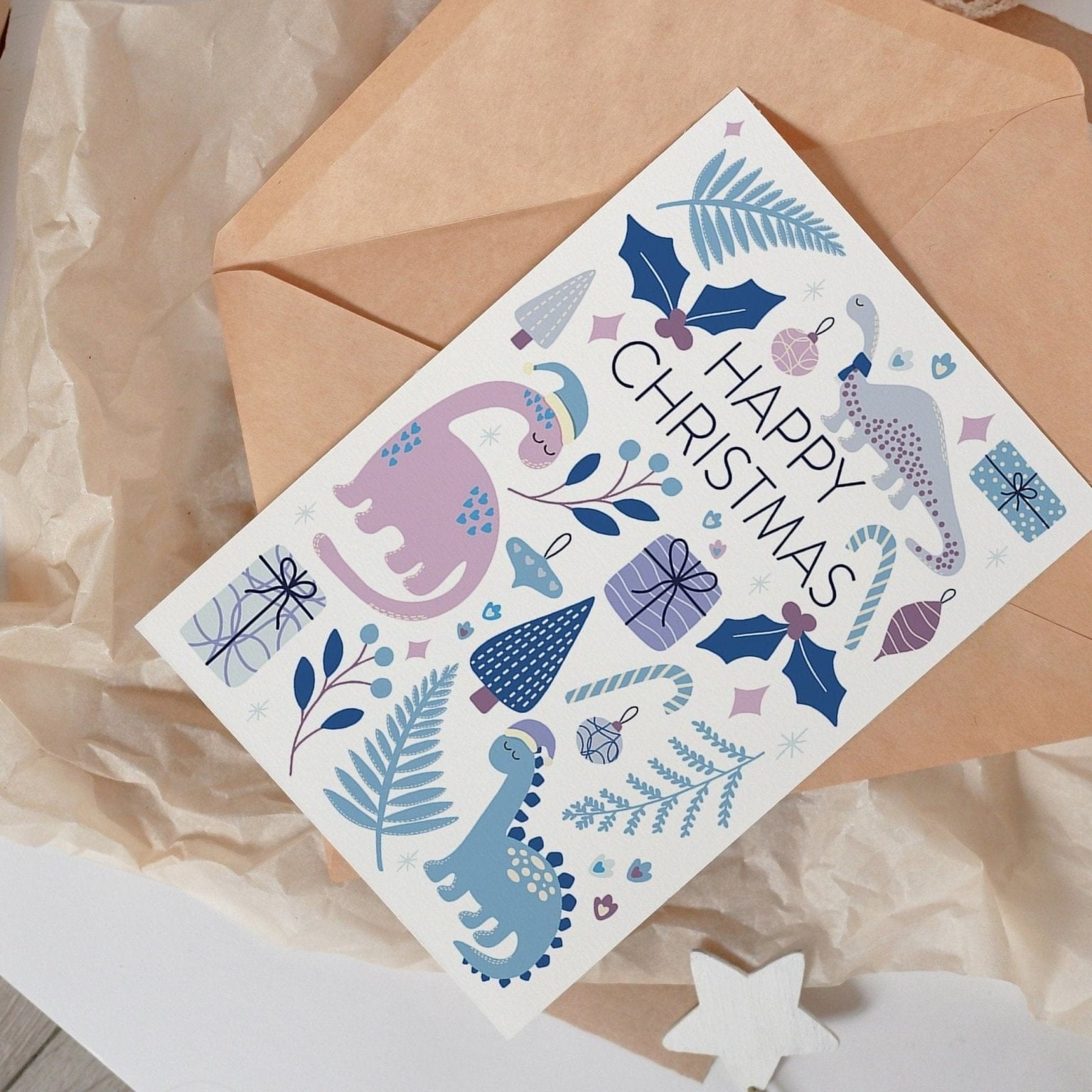 Dinosaur Christmas Card Pack of 5 - Dolly and Fred Designs