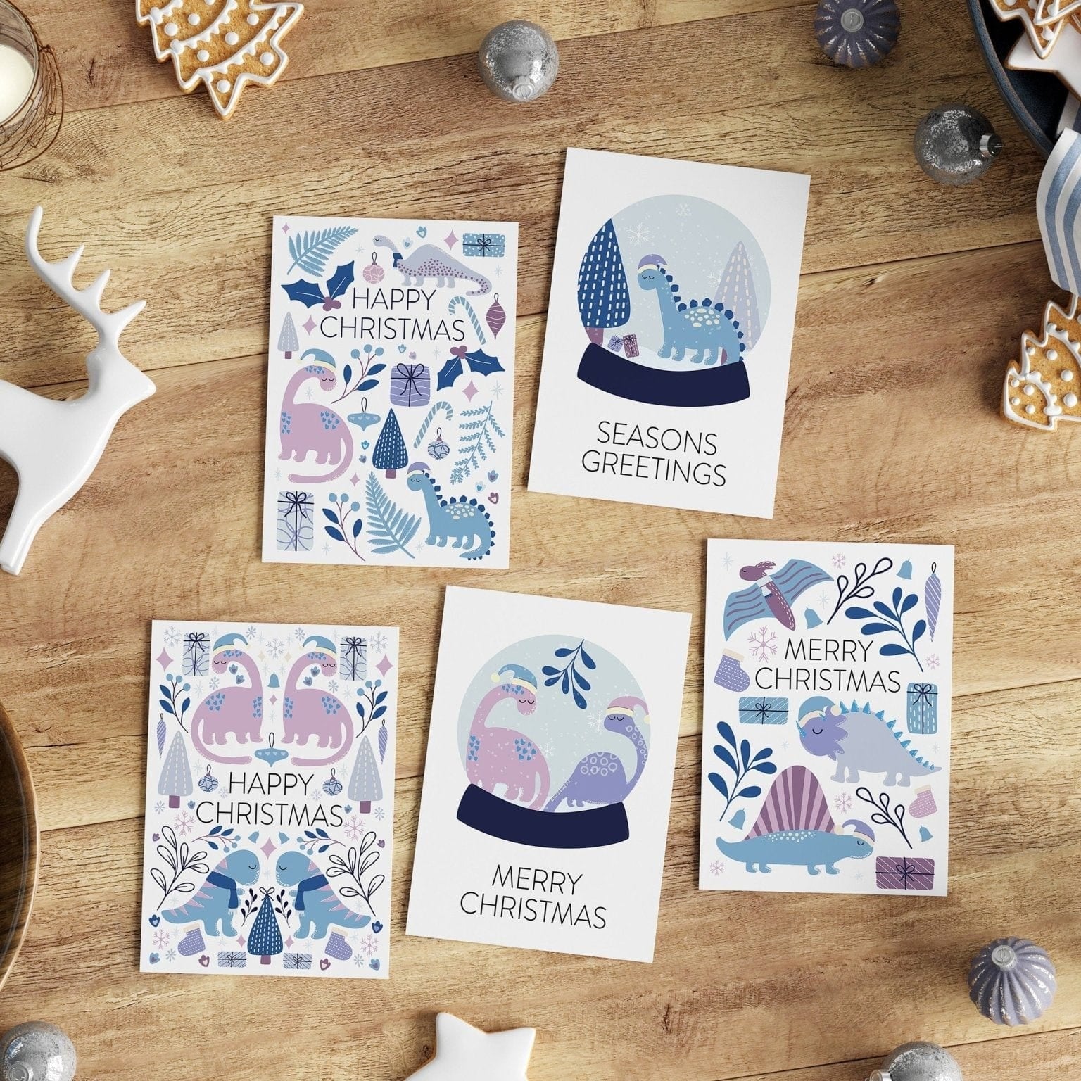 Dinosaur Christmas Card Pack of 5 - Dolly and Fred Designs