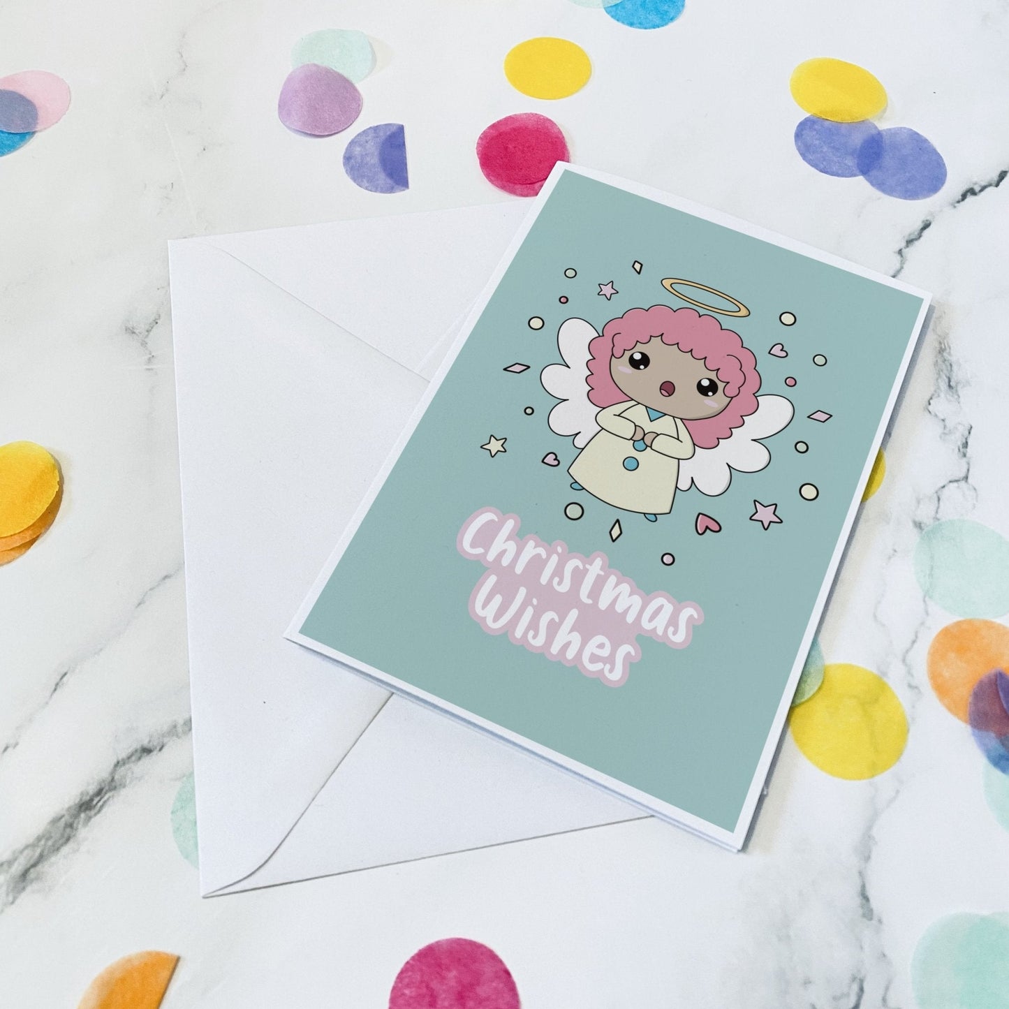 Green Angel christmas card - Dolly and Fred Designs