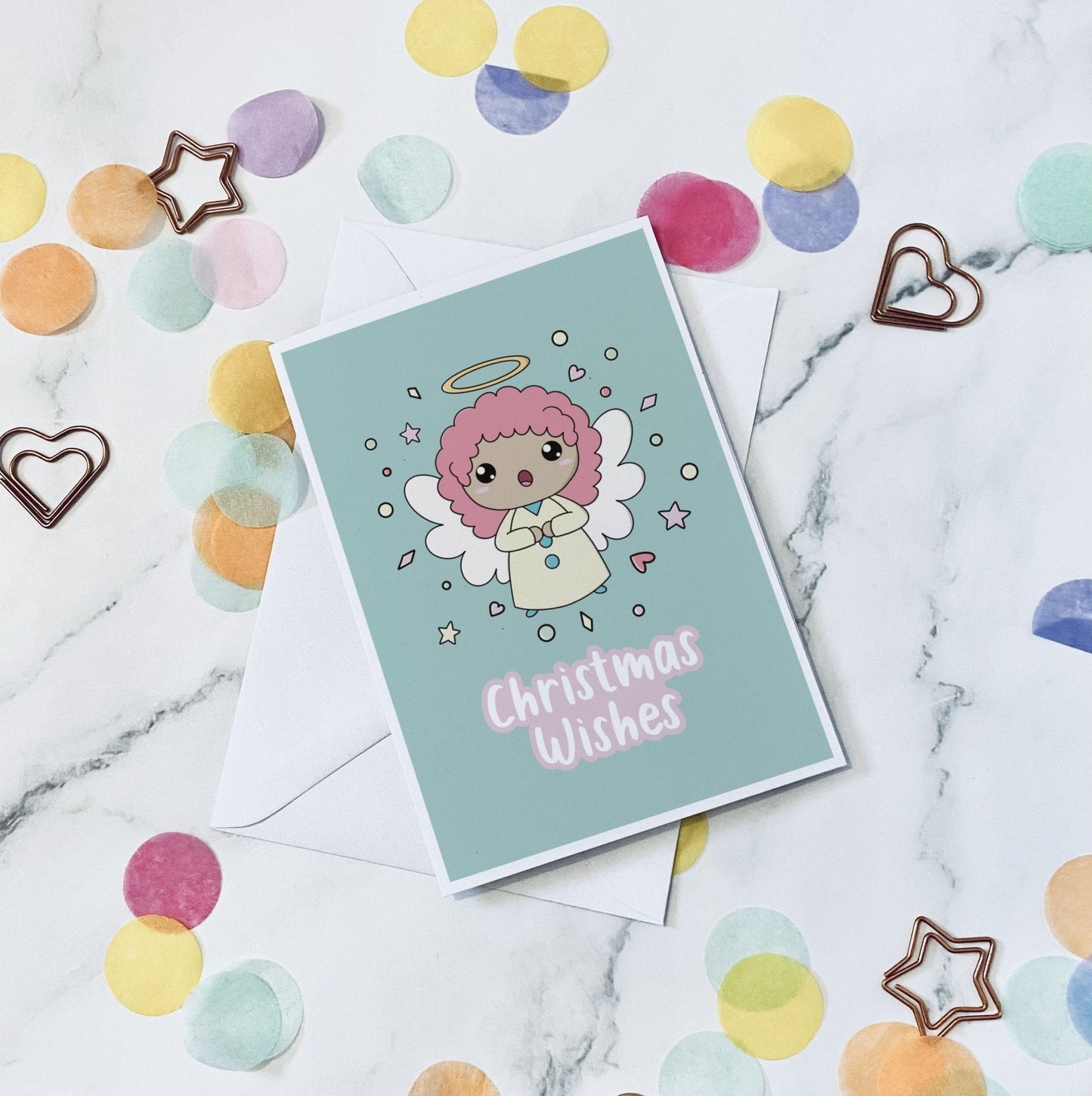 Green Angel christmas card - Dolly and Fred Designs