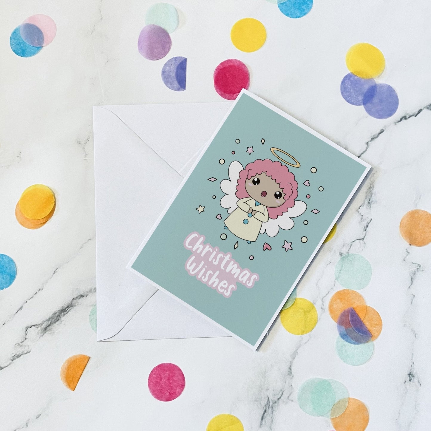 Green Angel christmas card - Dolly and Fred Designs