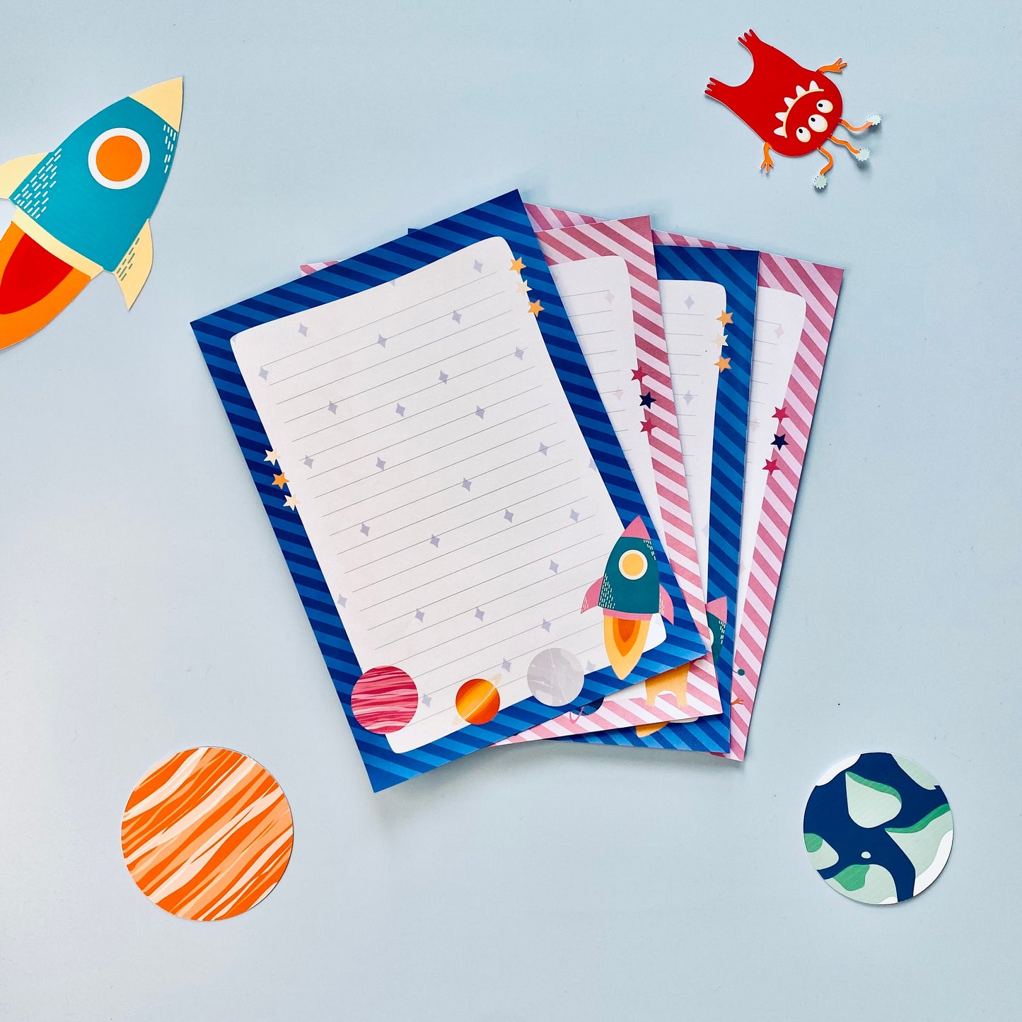 Pink space letter writing set, stationery set for children, astronaut notepaper for kids with stickers