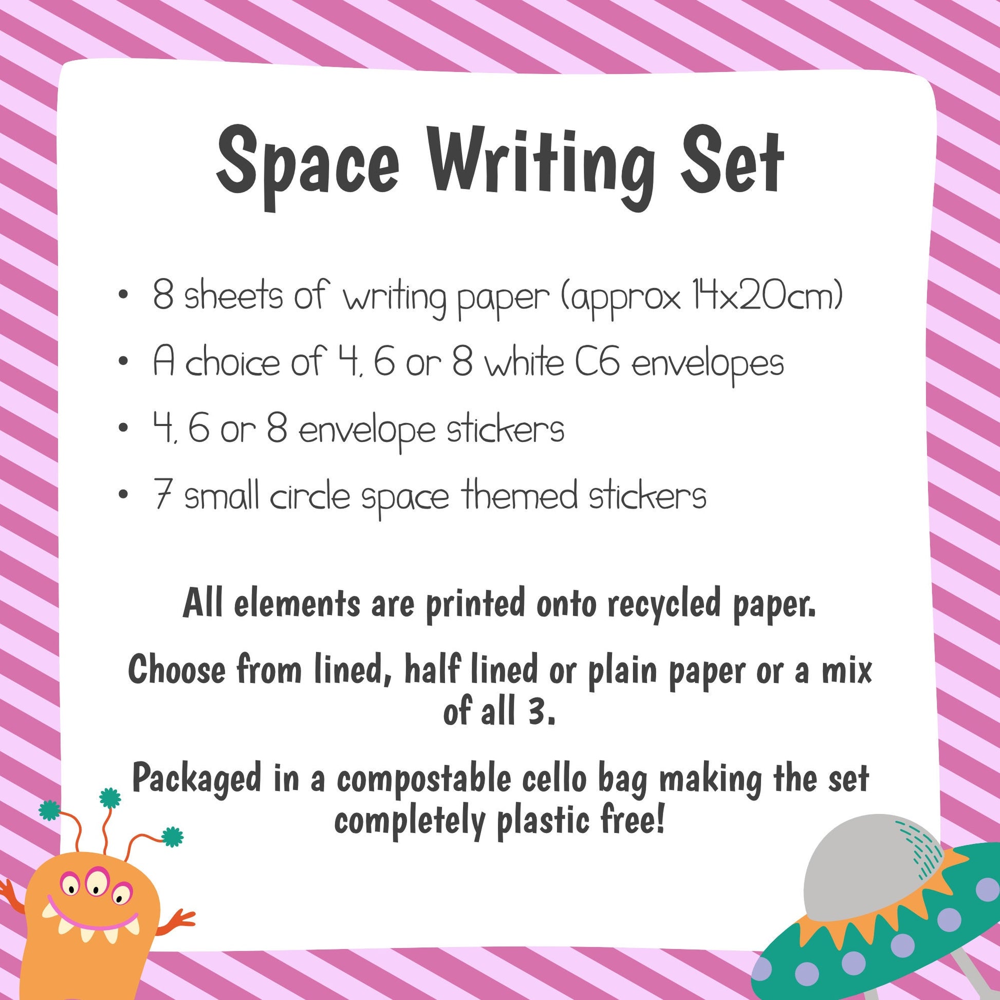 Pink space letter writing set, stationery set for children, astronaut notepaper for kids with stickers