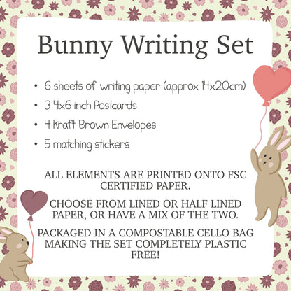 Bunny Rabbit Writing Set For Children, Cute Valentines Activity For Kids, Personalised Notecard Set