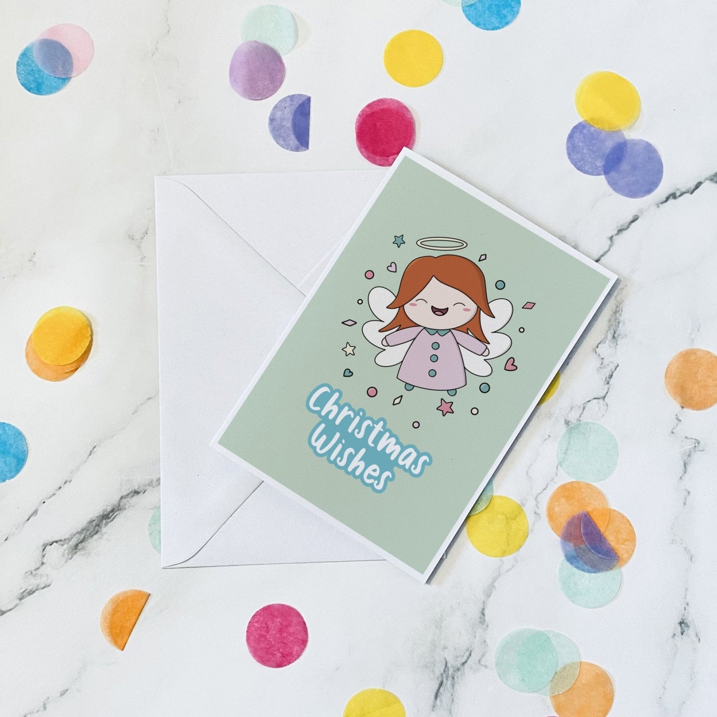 Light Green Angel christmas card - Dolly and Fred Designs