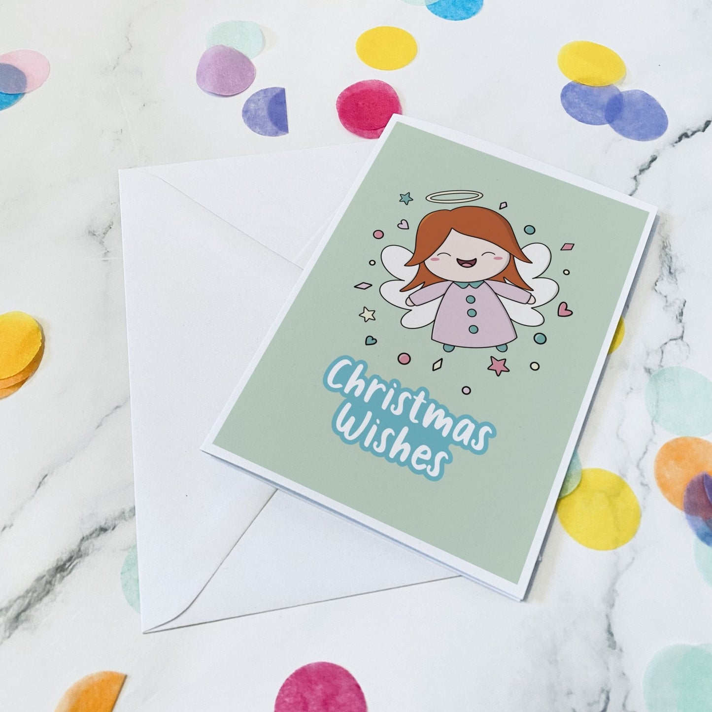 Light Green Angel christmas card - Dolly and Fred Designs
