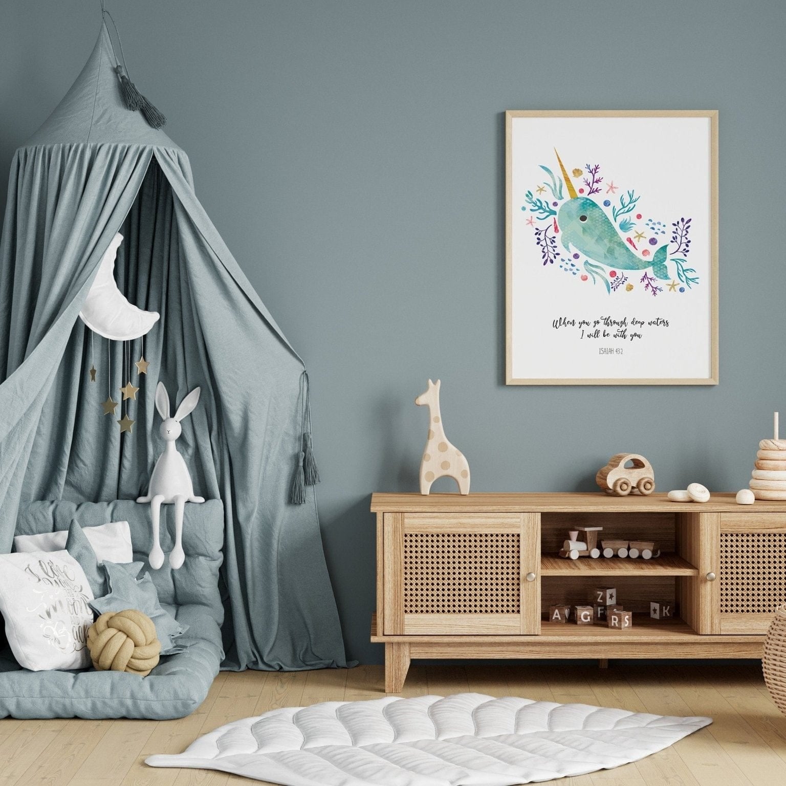 Narwhal bible verse print - Dolly and Fred Designs