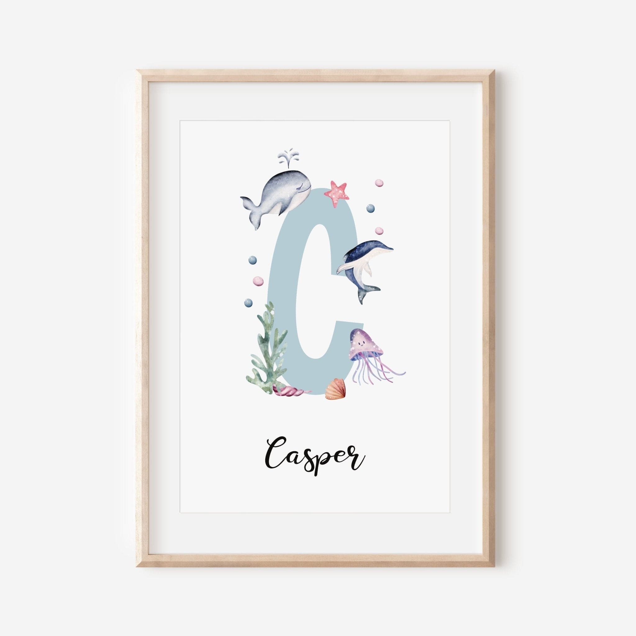 Ocean nursery monogram print - Dolly and Fred Designs