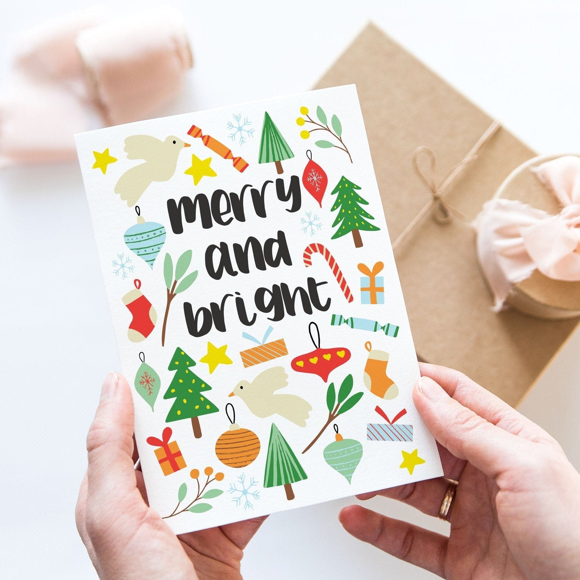 Pack of 5 bright Christmas cards - Dolly and Fred Designs