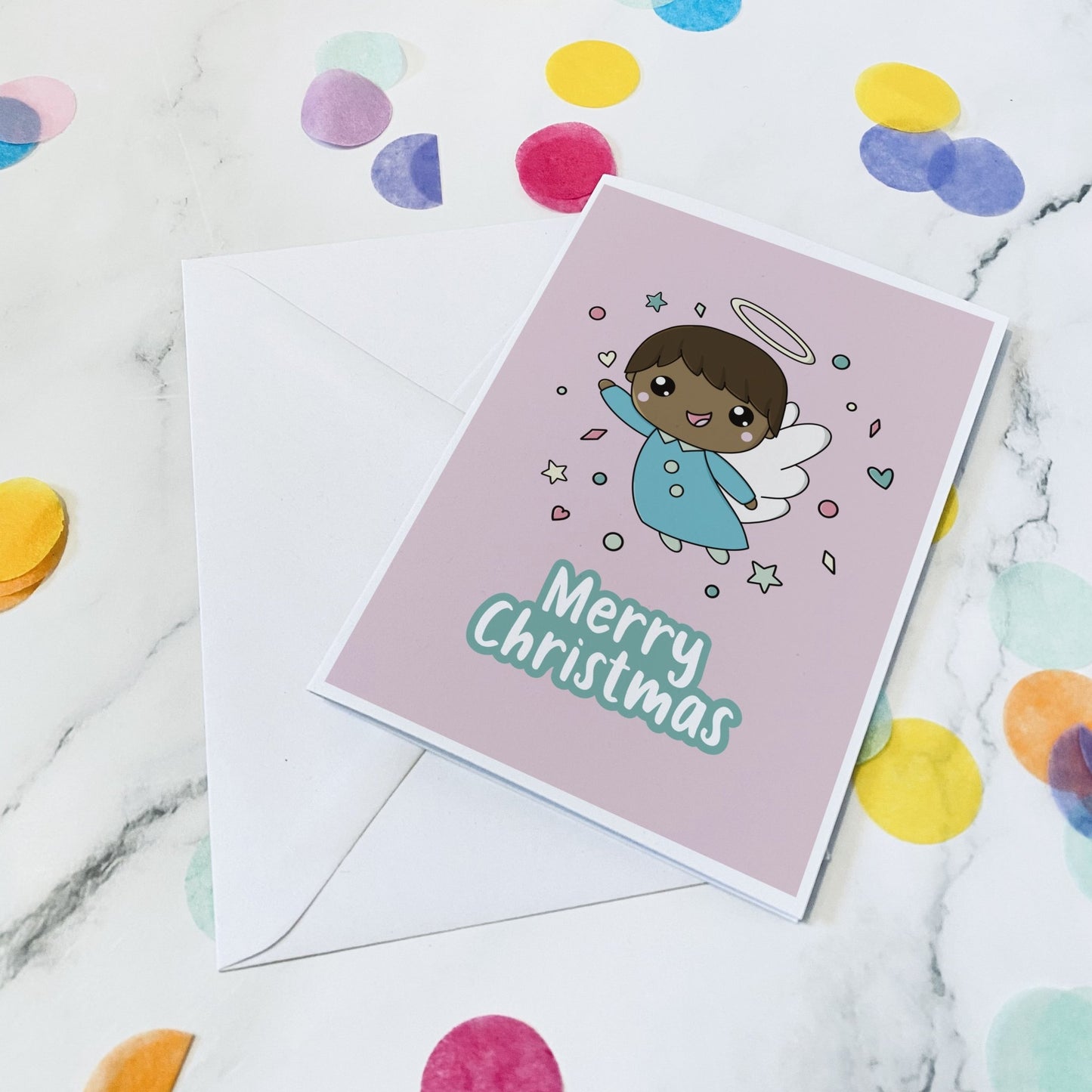 Pink Angel christmas card - Dolly and Fred Designs