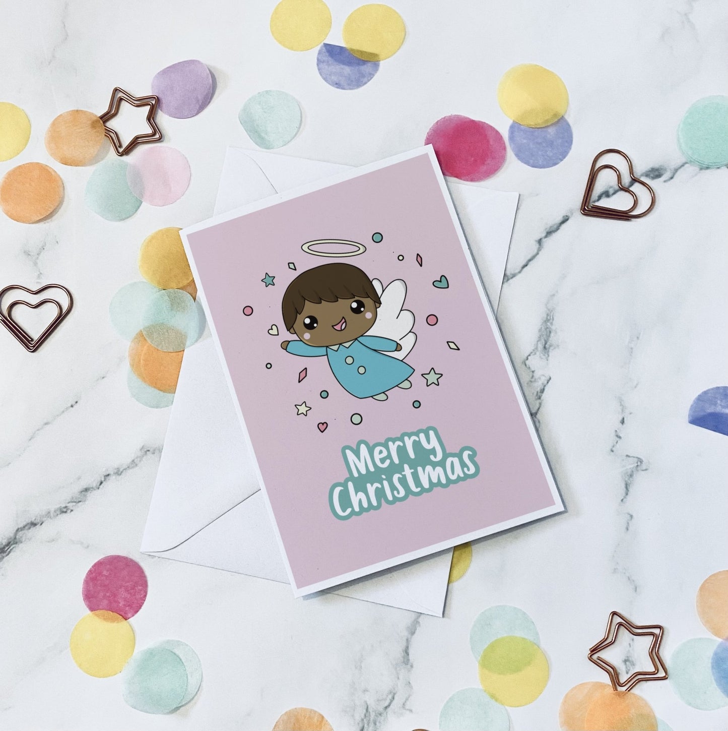 Pink Angel christmas card - Dolly and Fred Designs