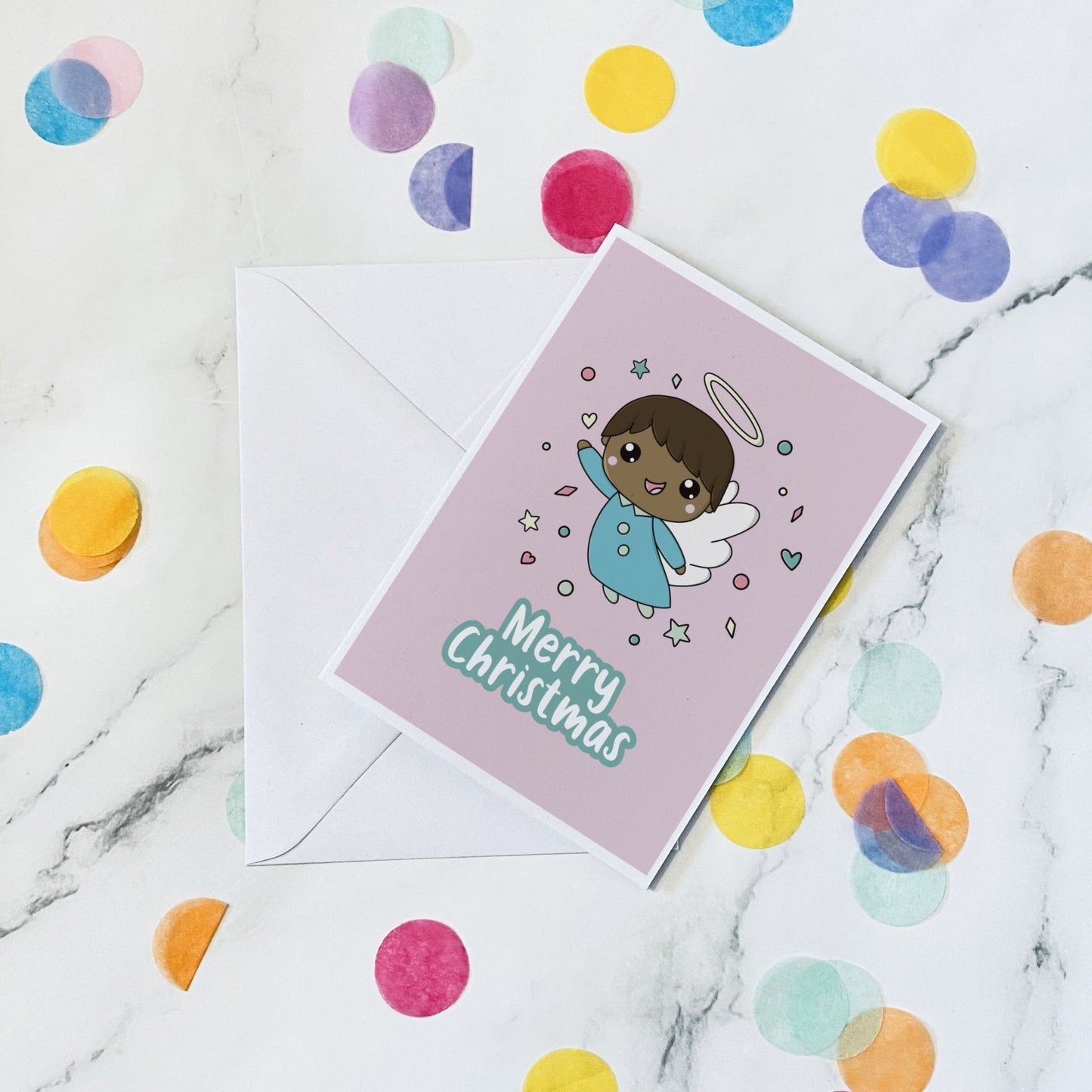Pink Angel christmas card - Dolly and Fred Designs
