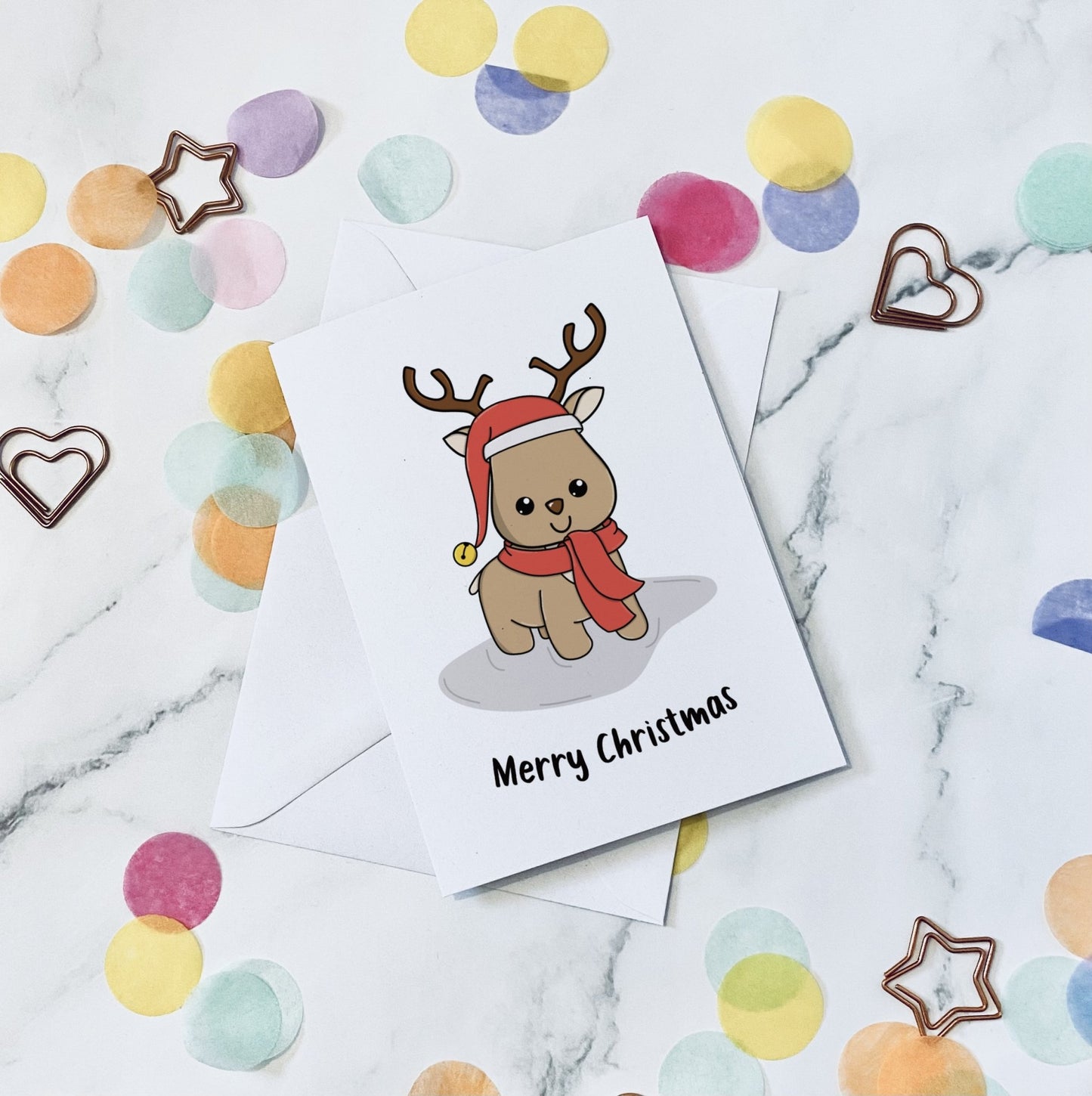 Reindeer in a hat christmas card - Dolly and Fred Designs