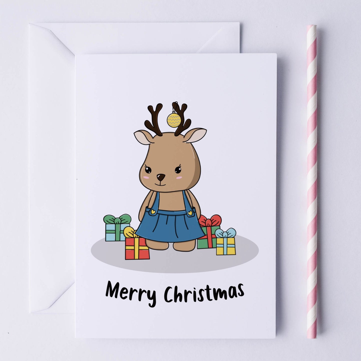 Reindeer with presents christmas card - Dolly and Fred Designs