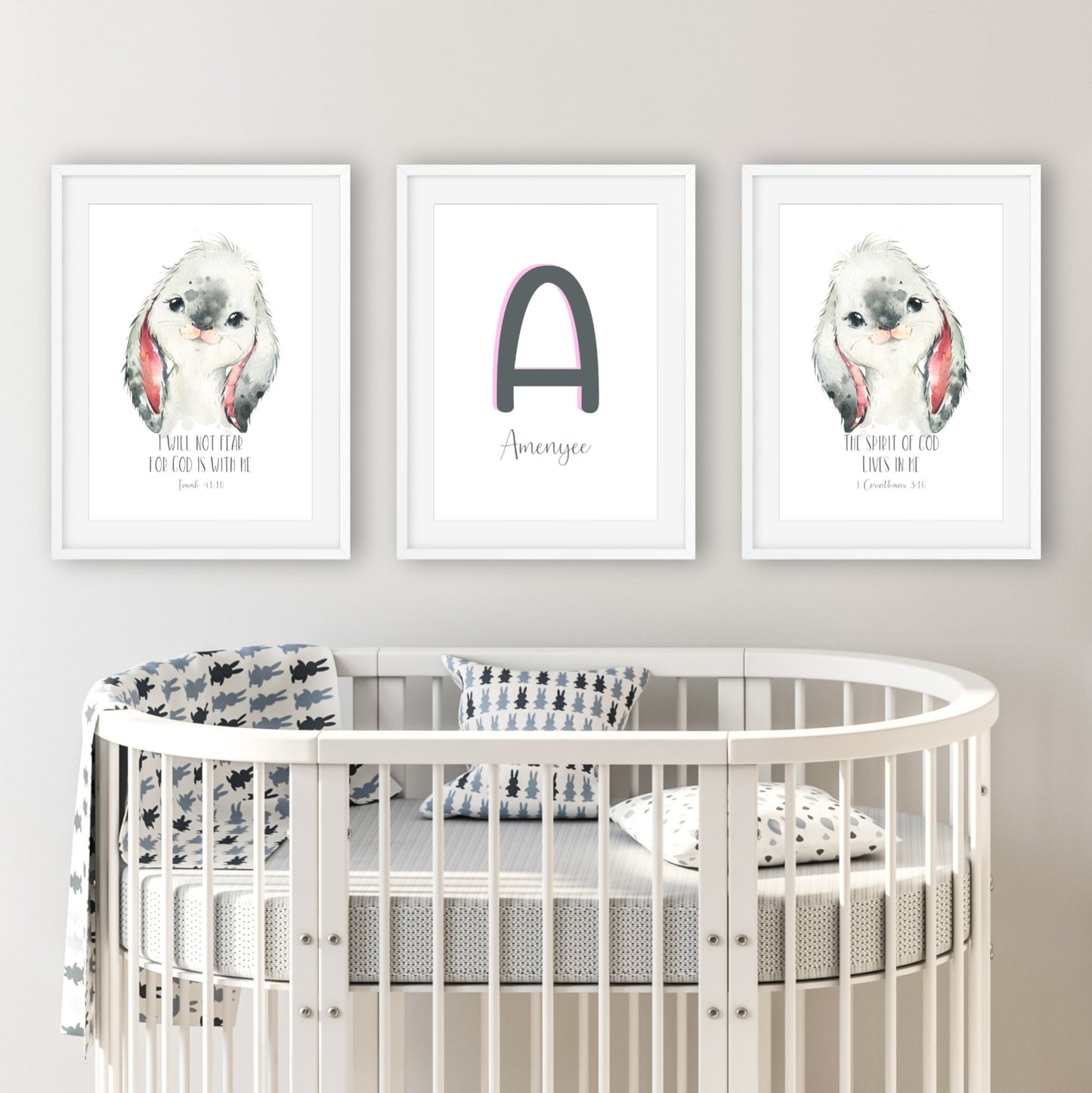 Watercolour Bunny Bible Verse Print Set - Dolly and Fred Designs