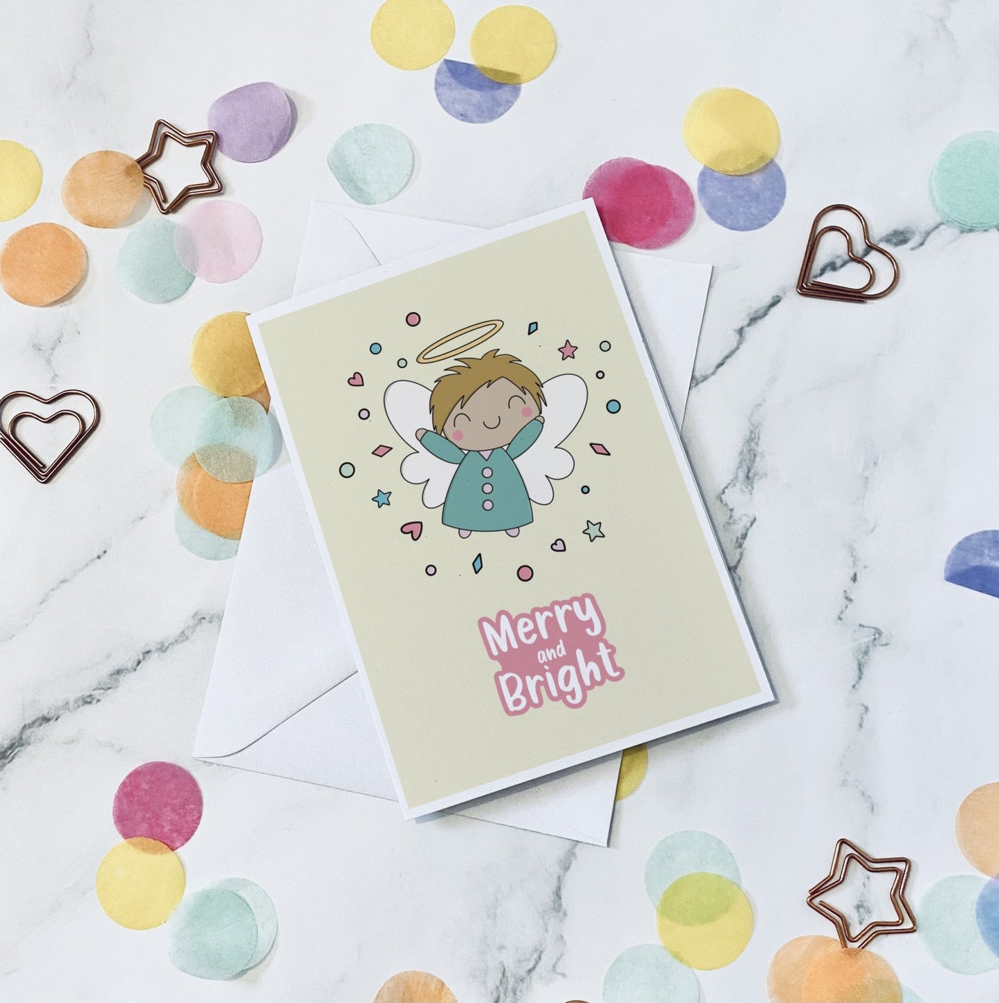 Yellow Angel christmas card - Dolly and Fred Designs